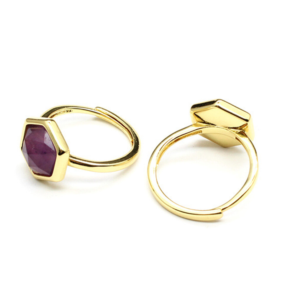 Natural Hexagonal Crystal Ring Chakra Stone Quartz Geometric Healing Reiki Gifts