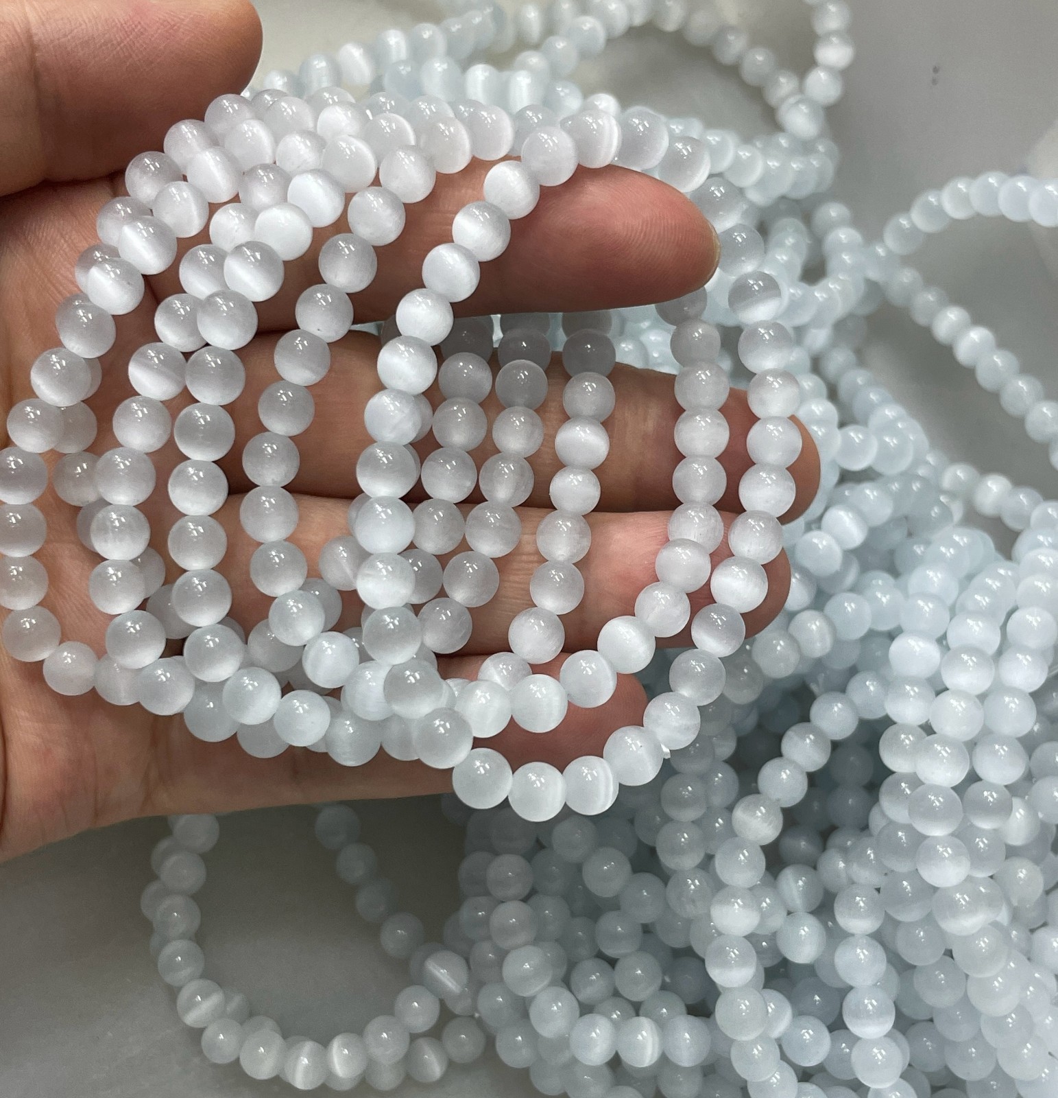 Glass Cat Eye Beads Round Beads 6mm Bracelet decor 7.5″ 10pcs
