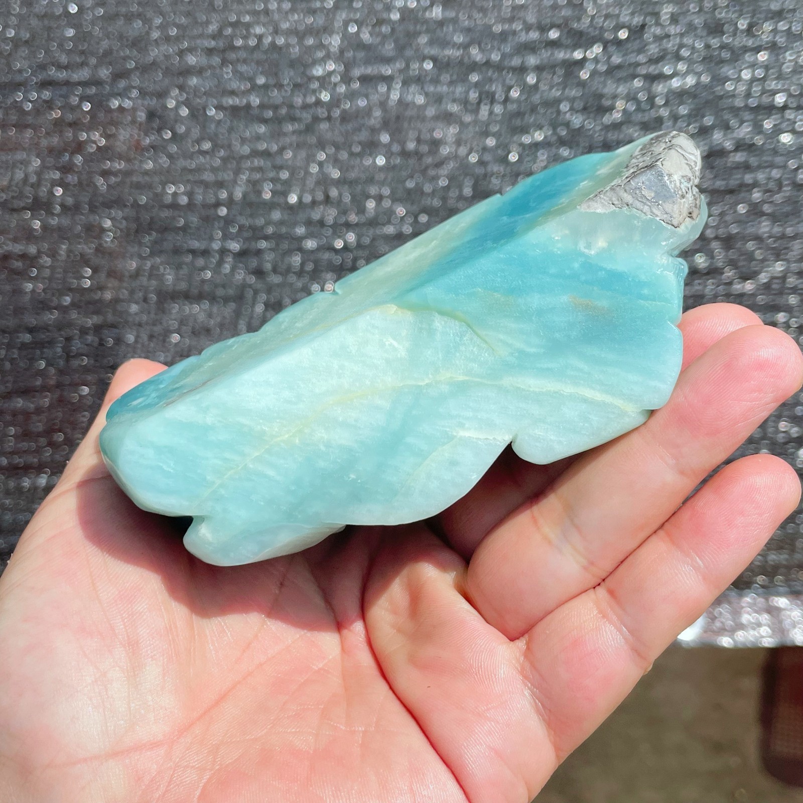 Natural Amazonite Quartz Crystal Hand-Carved Mountain Scenery Sculpture 1.6LB