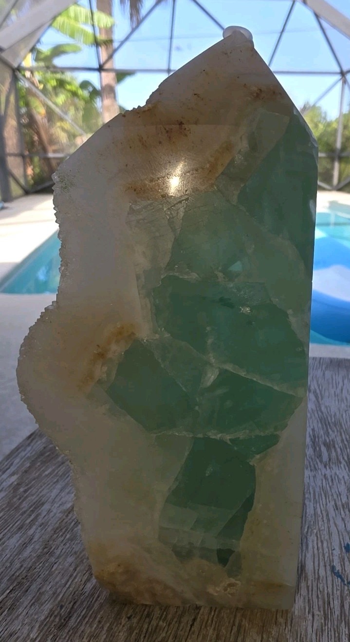 Natural Green Fluorite Tower 2lbs 6oz 6 1/2 In cut slab