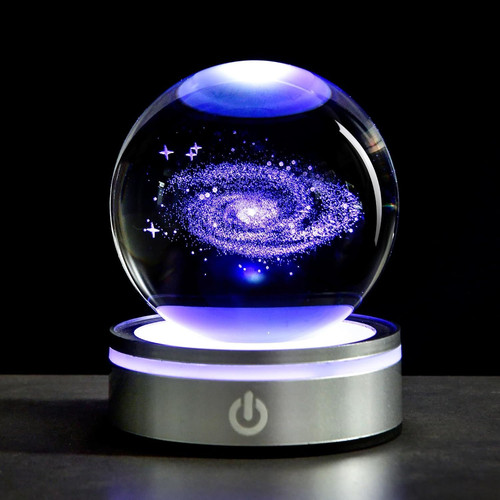3D Galaxy Crystal Ball with LED Stand, 80mm Glass Sphere Decorative milky way