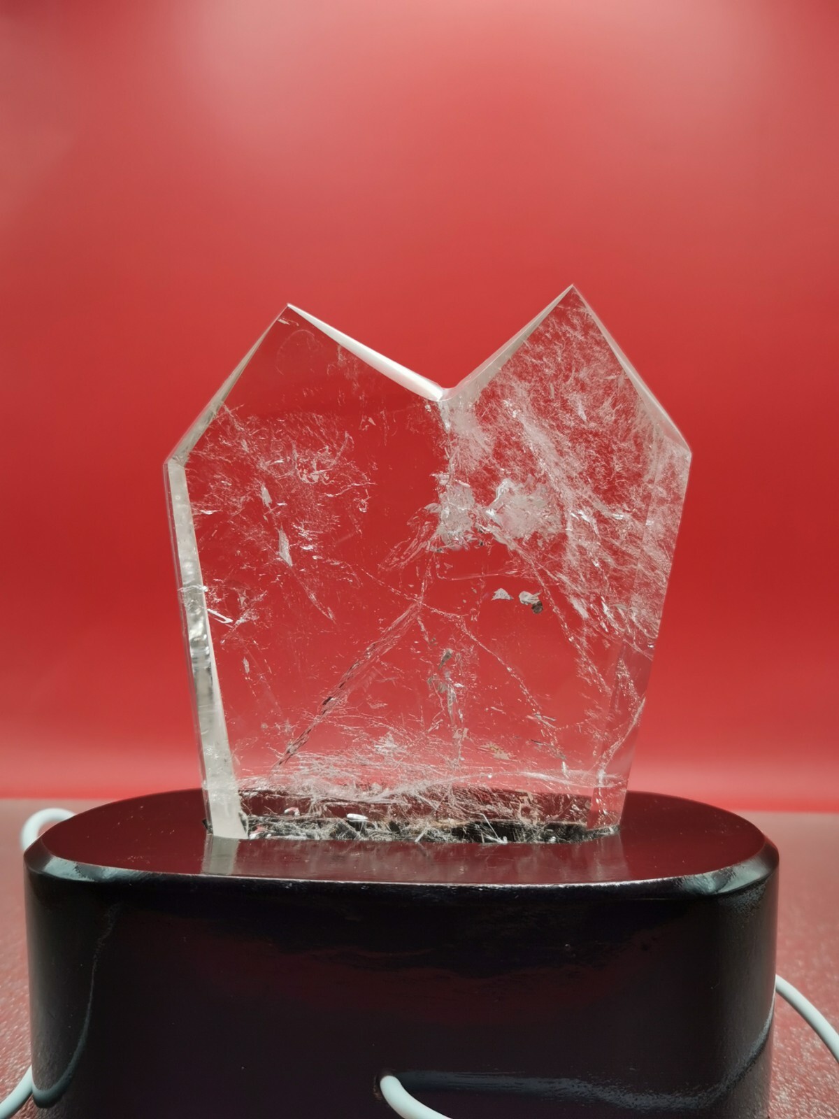 Natural Clear Quartz Double Point Obelisk Crystal With Custom Light Stand 364G