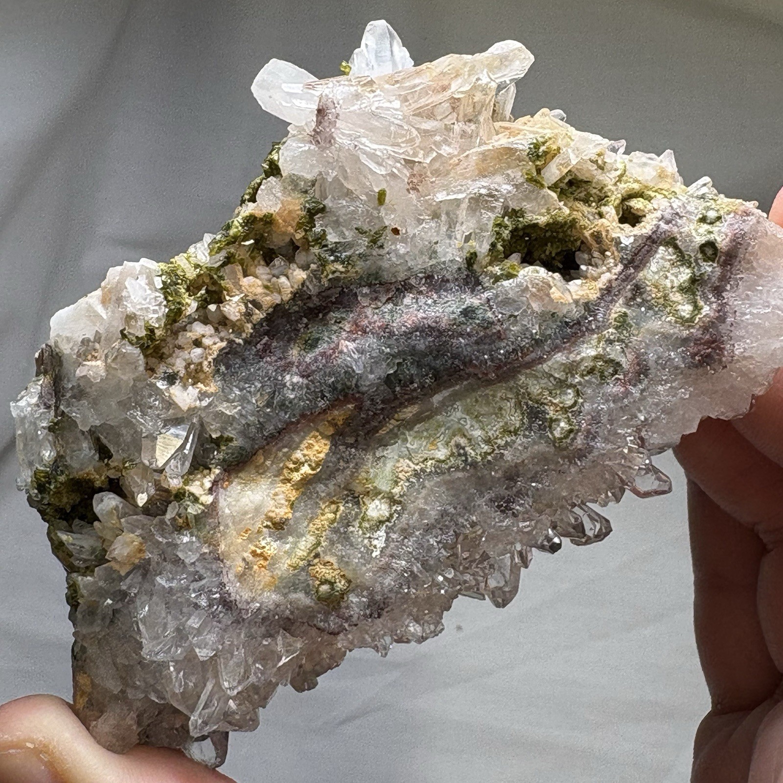 Natural Garden Quartz Crystal w/ Epidote Cluster Raw Mineral Specimen Healing
