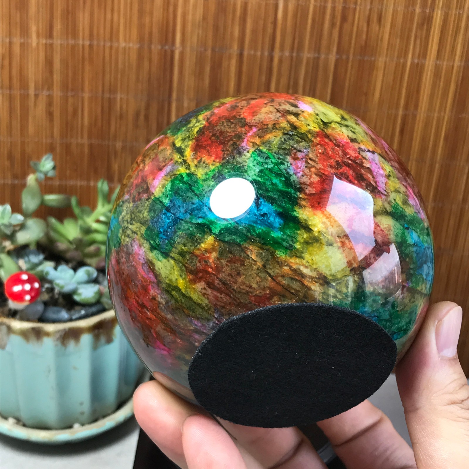Natural “Seven Colors Jade” sphere Ball -Taiwan China 1.84kg Base Random A5803