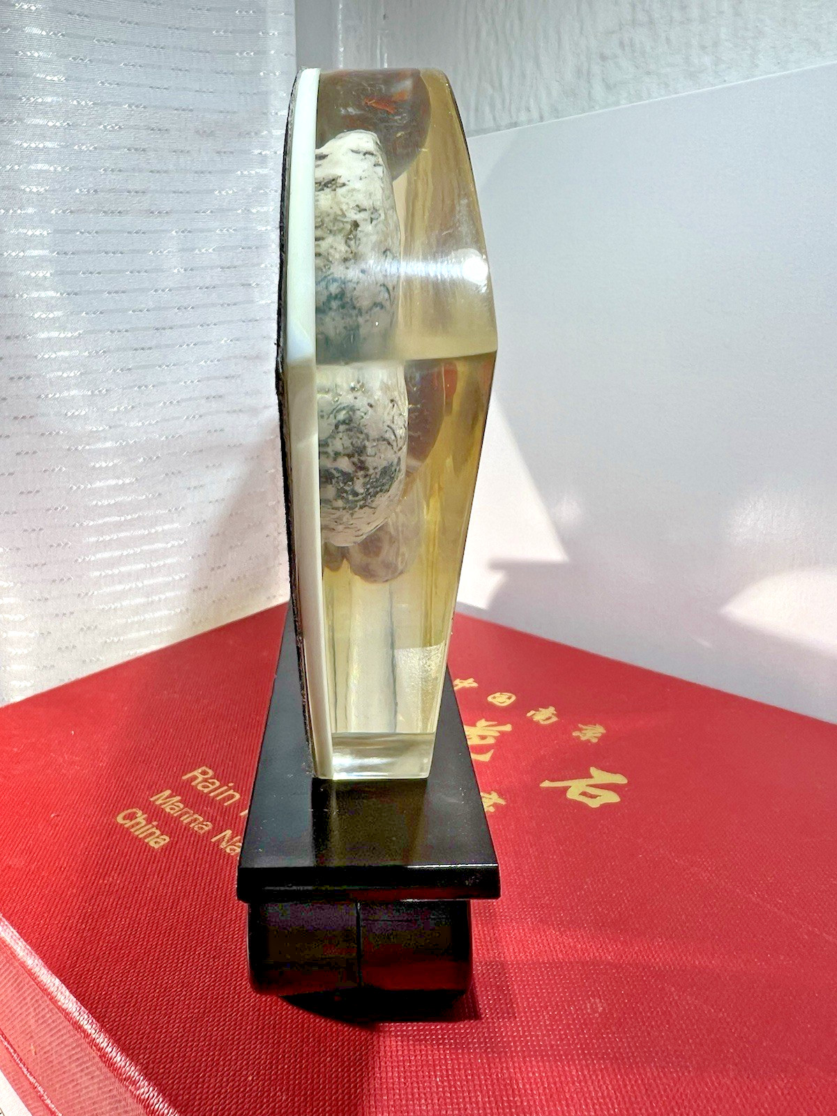 Nanjing China Rain Flower Pebble Display Lucite Block Manna Natn’l Treas.-Note