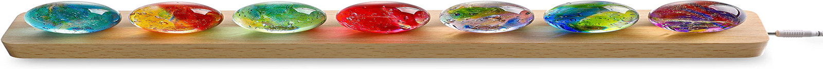 7 Chakra Natural Healing Spheres with LED Wooden Stand 40Mm Crystal Quartz Stone