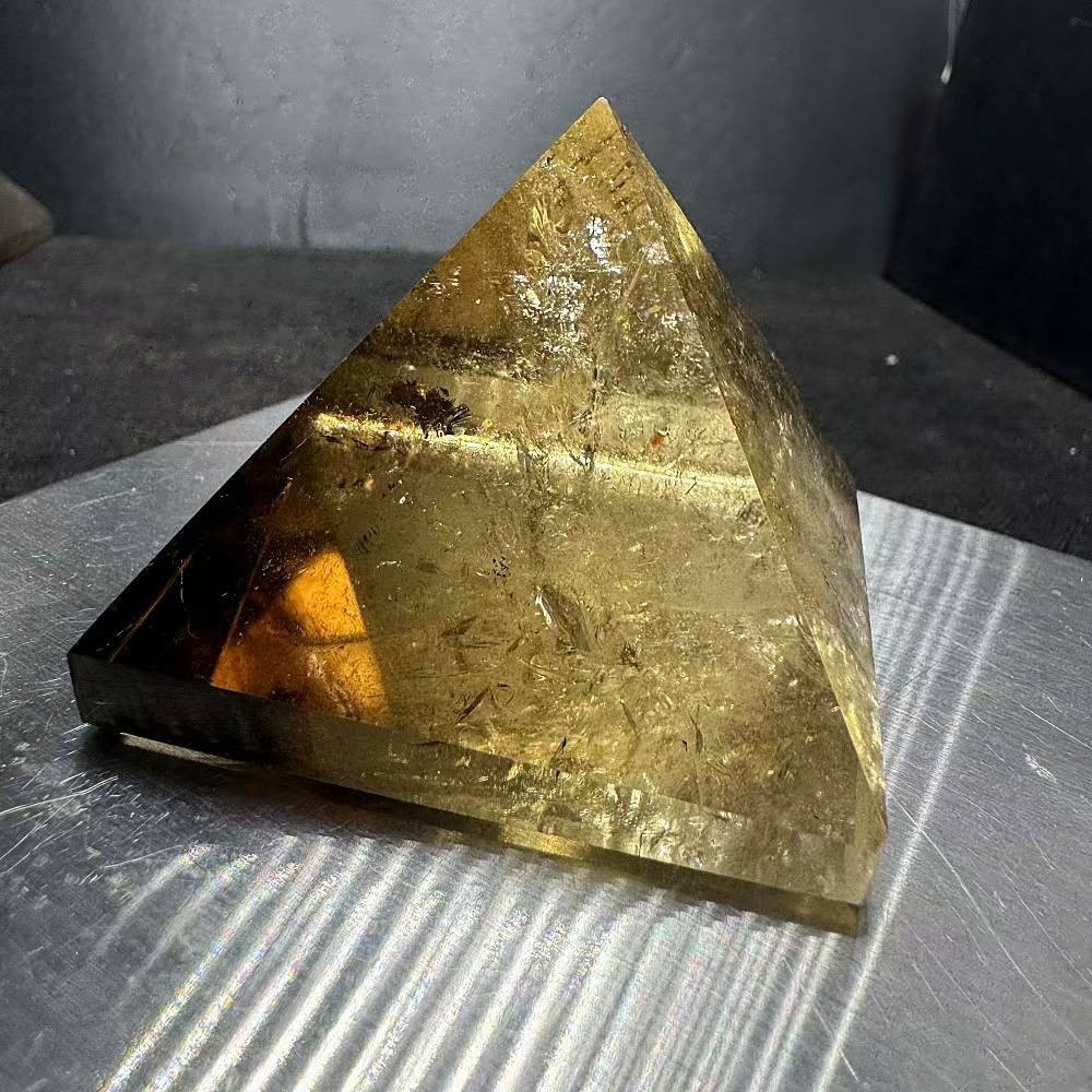 137g Natural Citrine Quartz Carved Pyramid Crystal Reiki Healing Decor