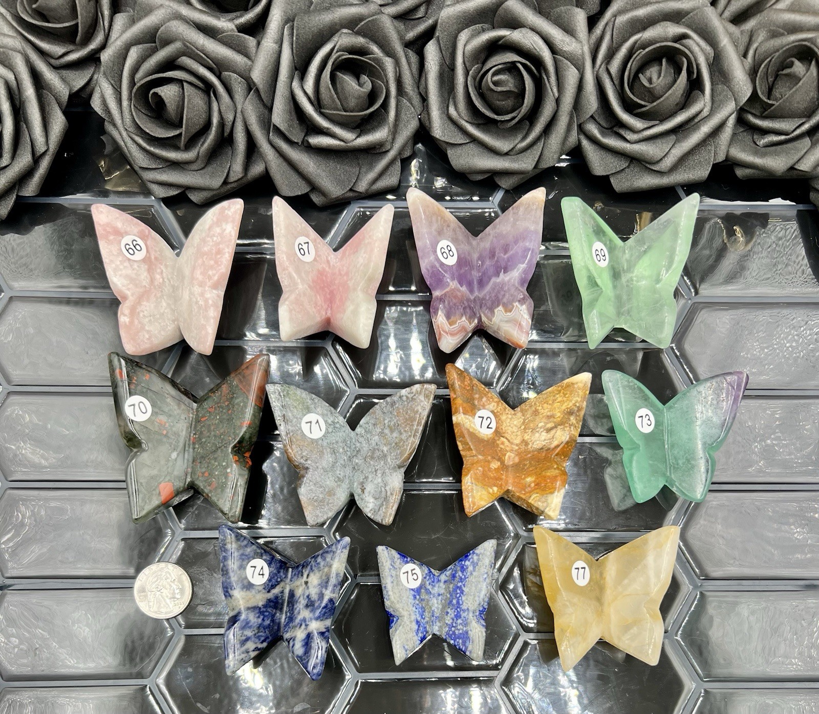 Natural Crystal Mixed Material 3D Butterflies Standing Free ship & Gift
