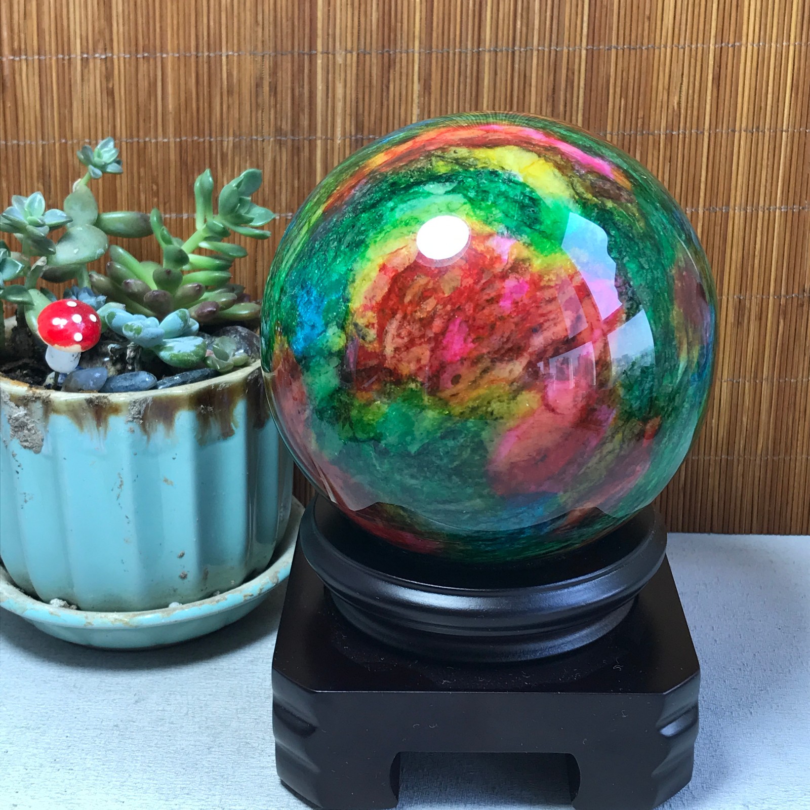 Natural “Seven Colors Jade” sphere Ball -Taiwan China 1.86kg Base Random A5804