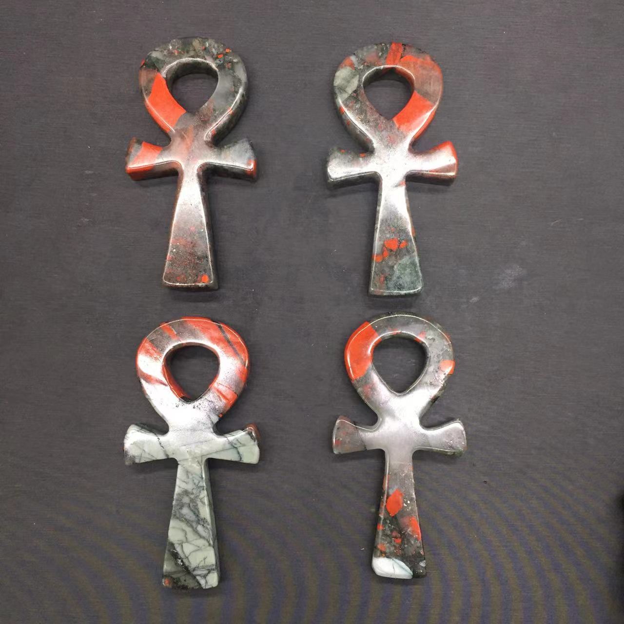 Natural African Blood Stone Ankh Quartz Carved Cross Pray Healing Decoration 1Pc