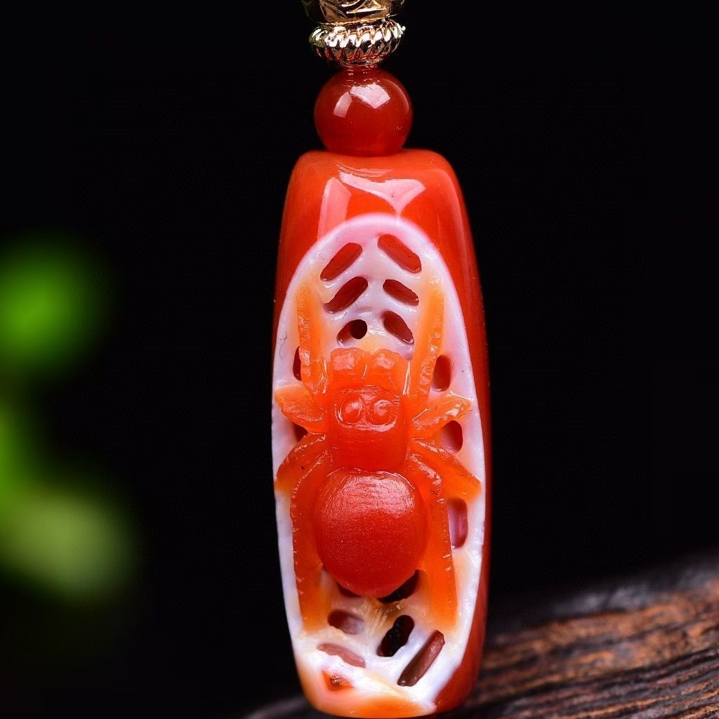 30*12*12mm Top Natural Agate Quartz Crystal Pendant Carved Spider Skull Healing