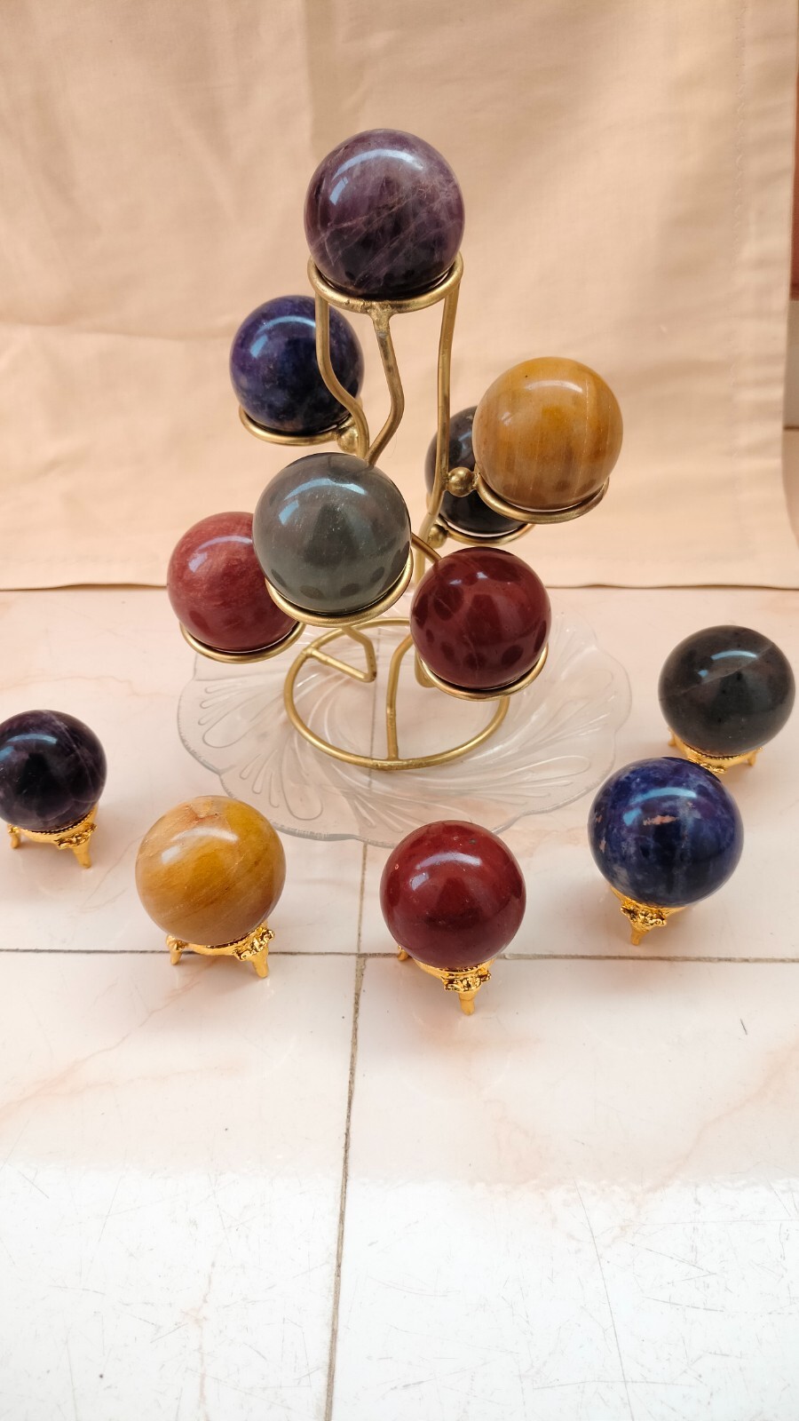 Seven chakra Spheres with stand | 2 set | Hand made|50mm approx