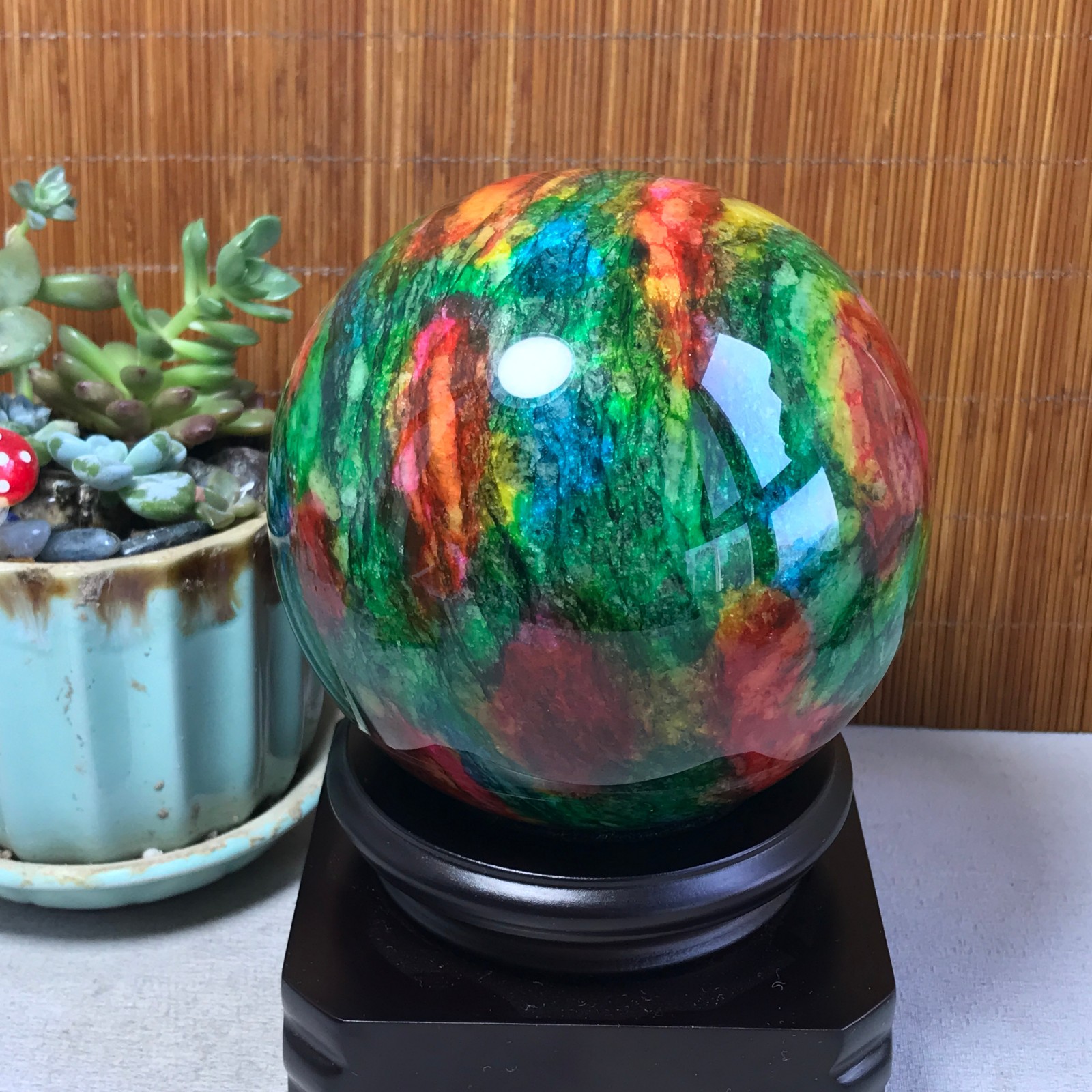Natural “Seven Colors Jade” sphere Ball -Taiwan China 1.86kg Base Random A5804
