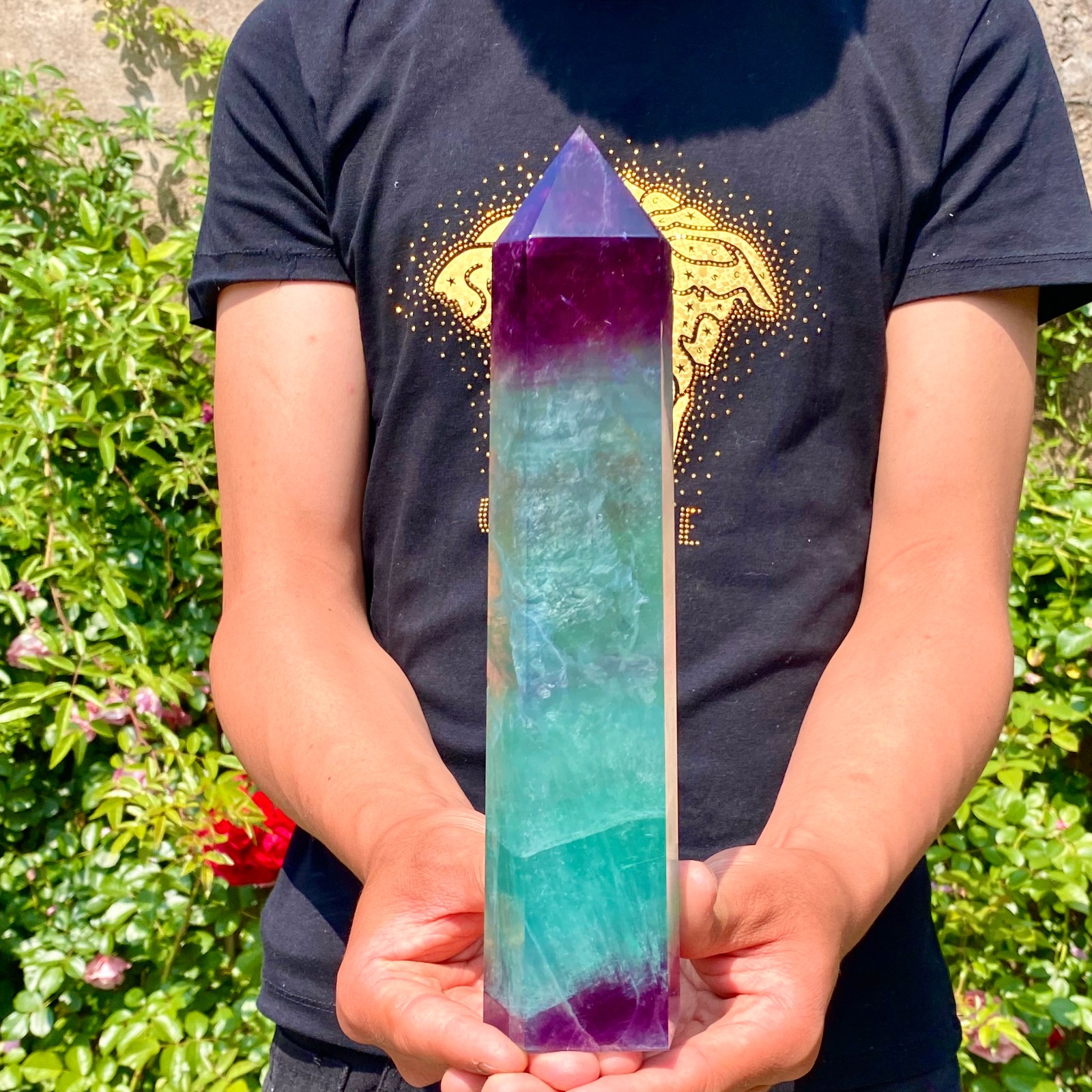 2.9LB Natural rainbow fluorite obelisk quartz crystal wand point Gem Healing