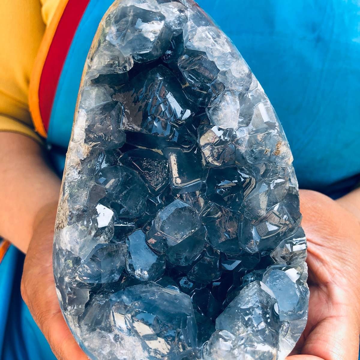 6.35LB Natural Blue Celestite Geode Crystal Cluster Specime Healing 1.51+1.38kg