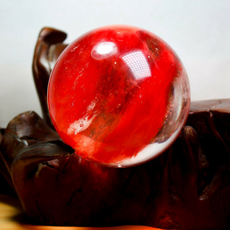 80mm Large Natural Red Smelting Stone Quartz Crystal Sphere Ball Decor + Stand