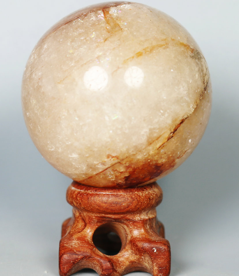 190 g NATURALRed PHANTOM MULTI-INCLUSIONS Rainbow CRYSTAL Sphere Ball / Stand