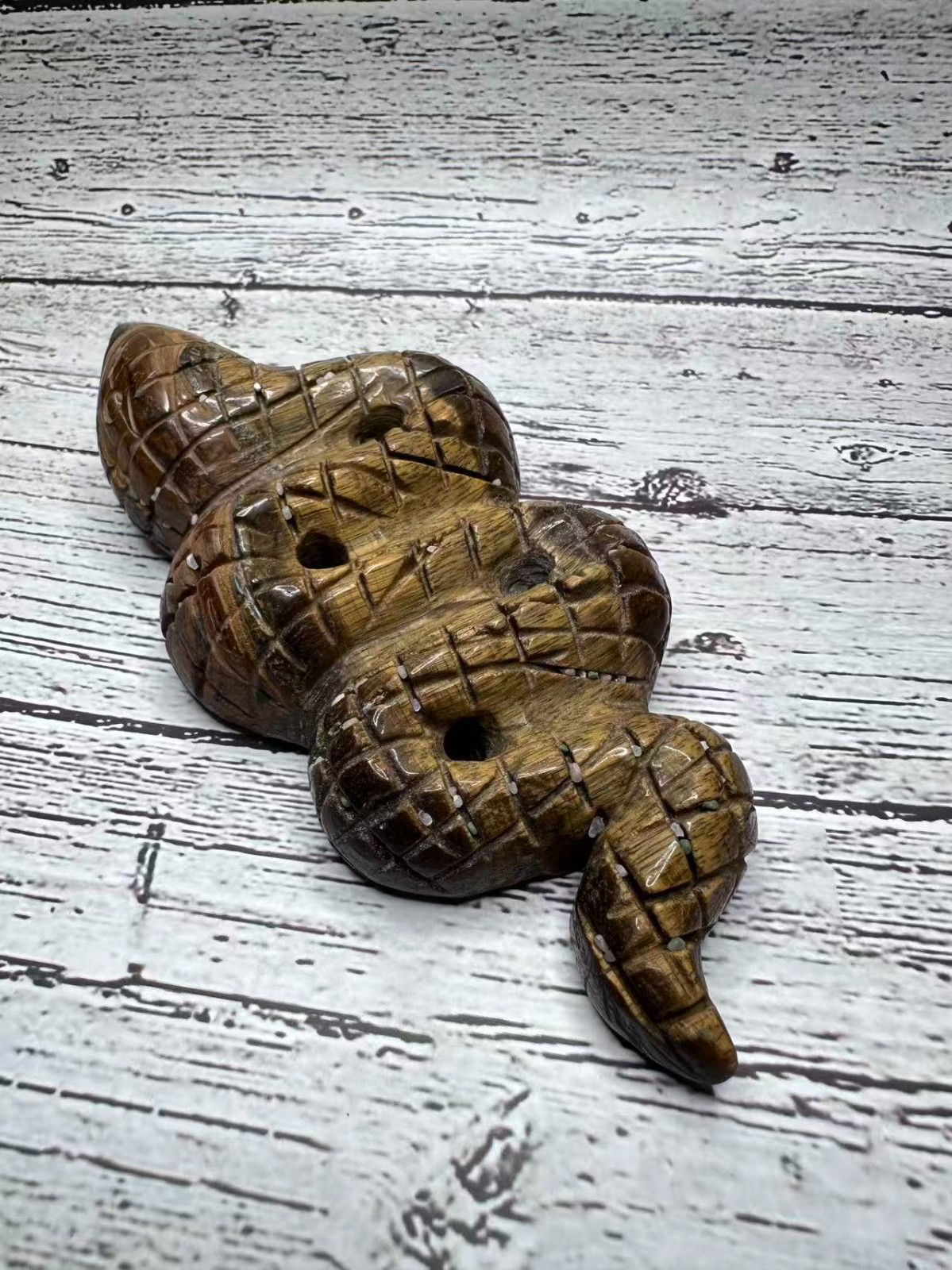 Natural Tiger’s Eye Snake Figurine 6″x2.75″ – Polished Crystal Carving 11.8 oz