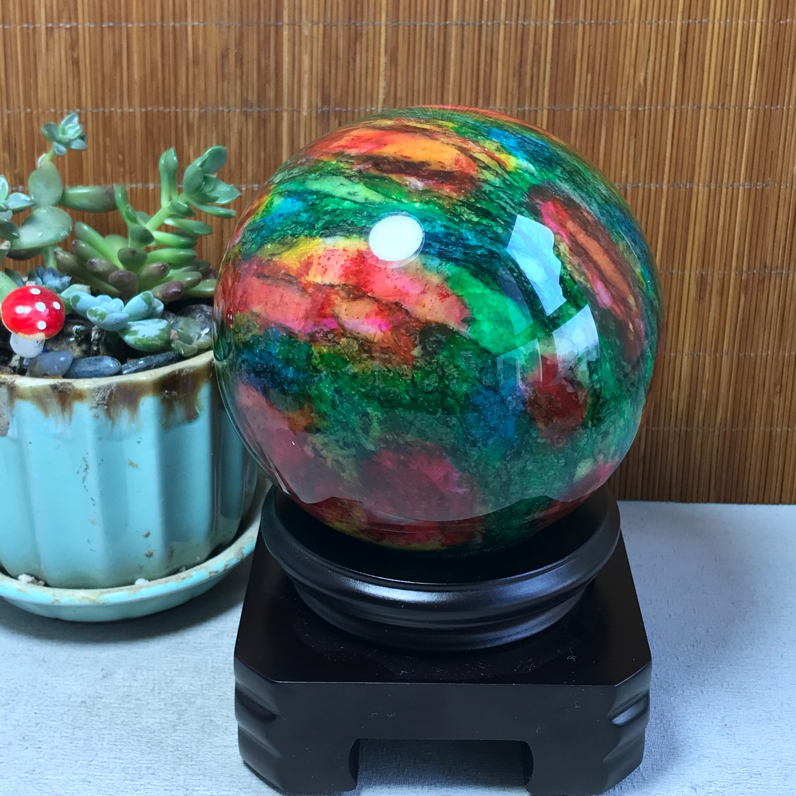 Natural “Seven Colors Jade” sphere Ball -Taiwan China 1.86kg Base Random A5804
