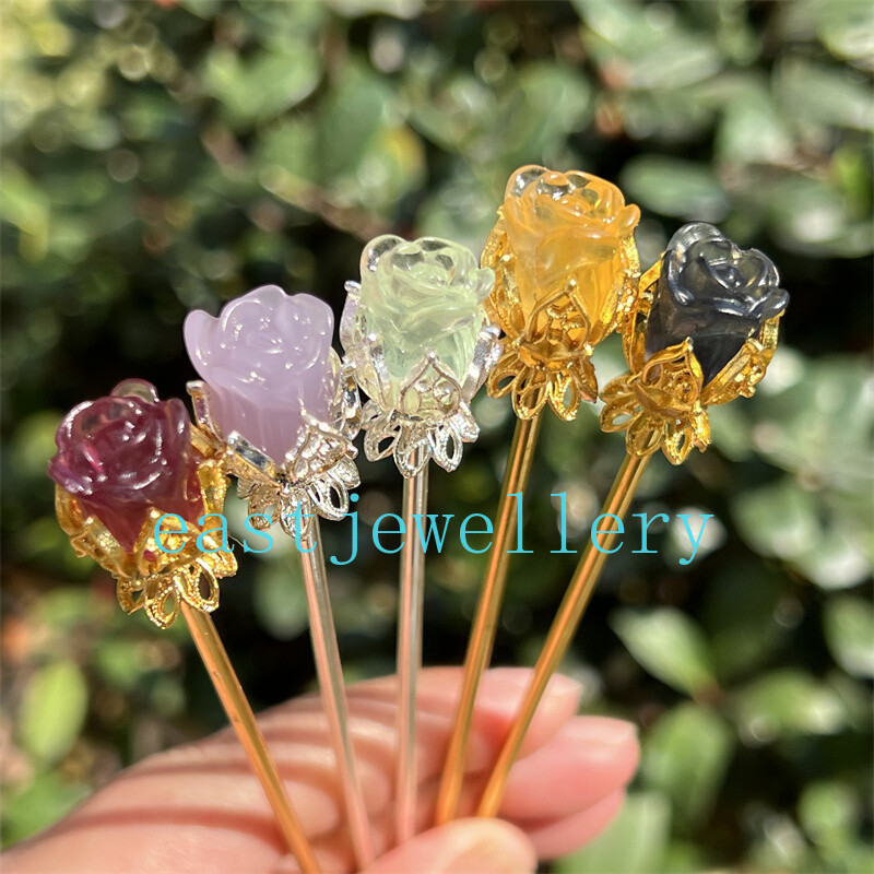 5pcs Natural Fluorite Rose flower skull Quartz Crystal Skull Reiki Healing Gem