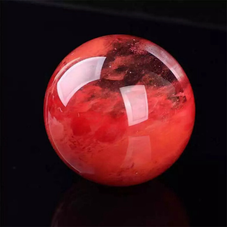 80mm Large Natural Red Smelting Stone Quartz Crystal Sphere Ball Decor + Stand