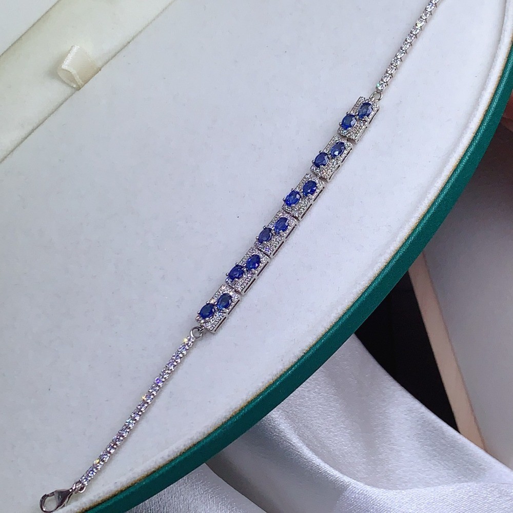 Natural Sapphire DLY bracelet Gemstone jewelry S925 Silver Plated 18K Gold Gift