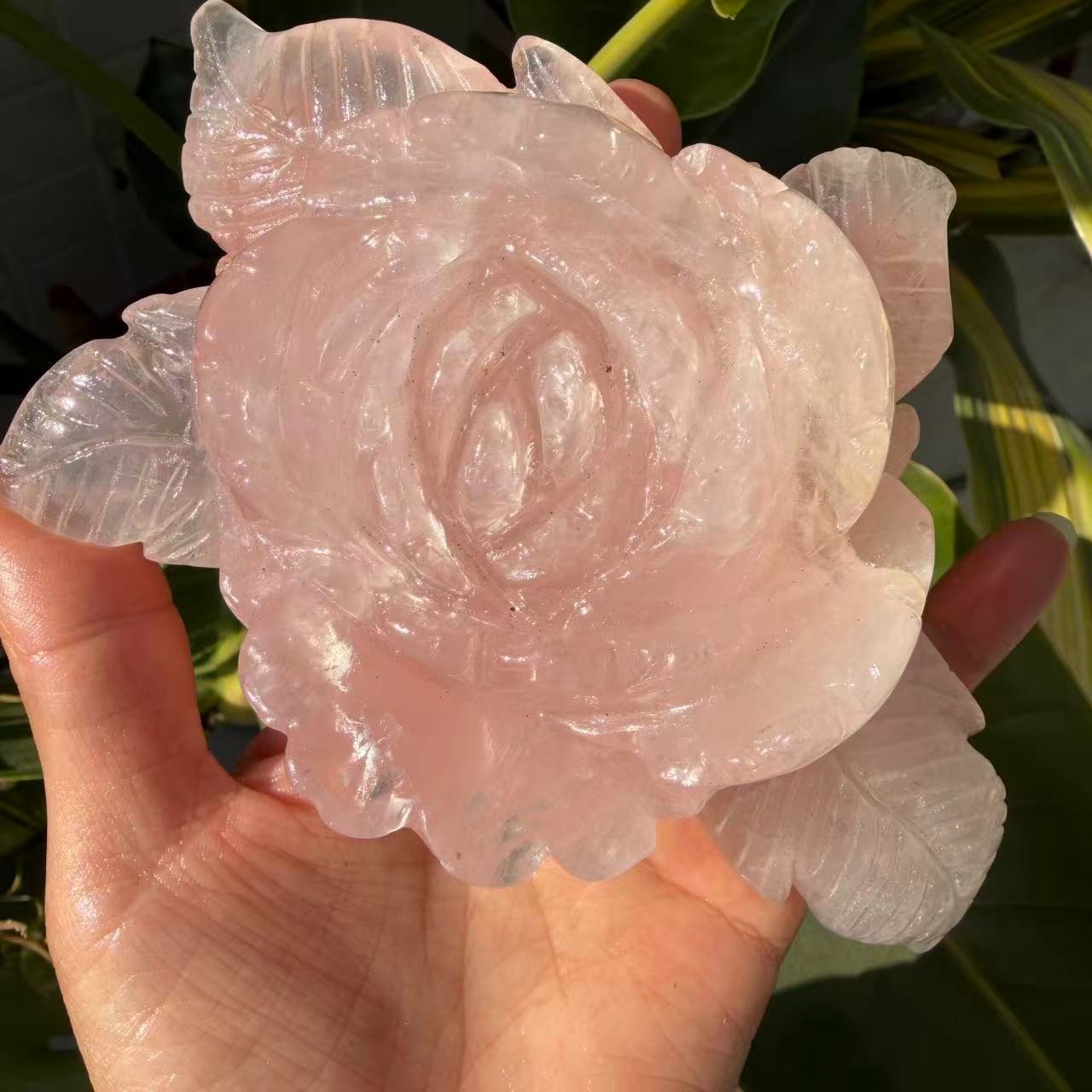 1pc Natural rose quartz Carved Flower Skull Crystal Reiki Healing Decor Gift