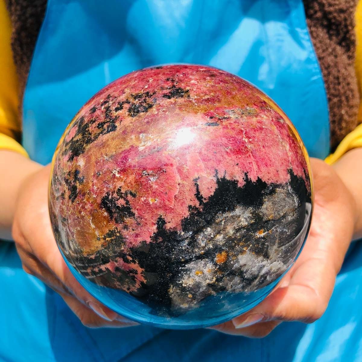 6.24 LB Natural Rhodonite Crystal Sphere Pink Black Healing Gem Stone 4773