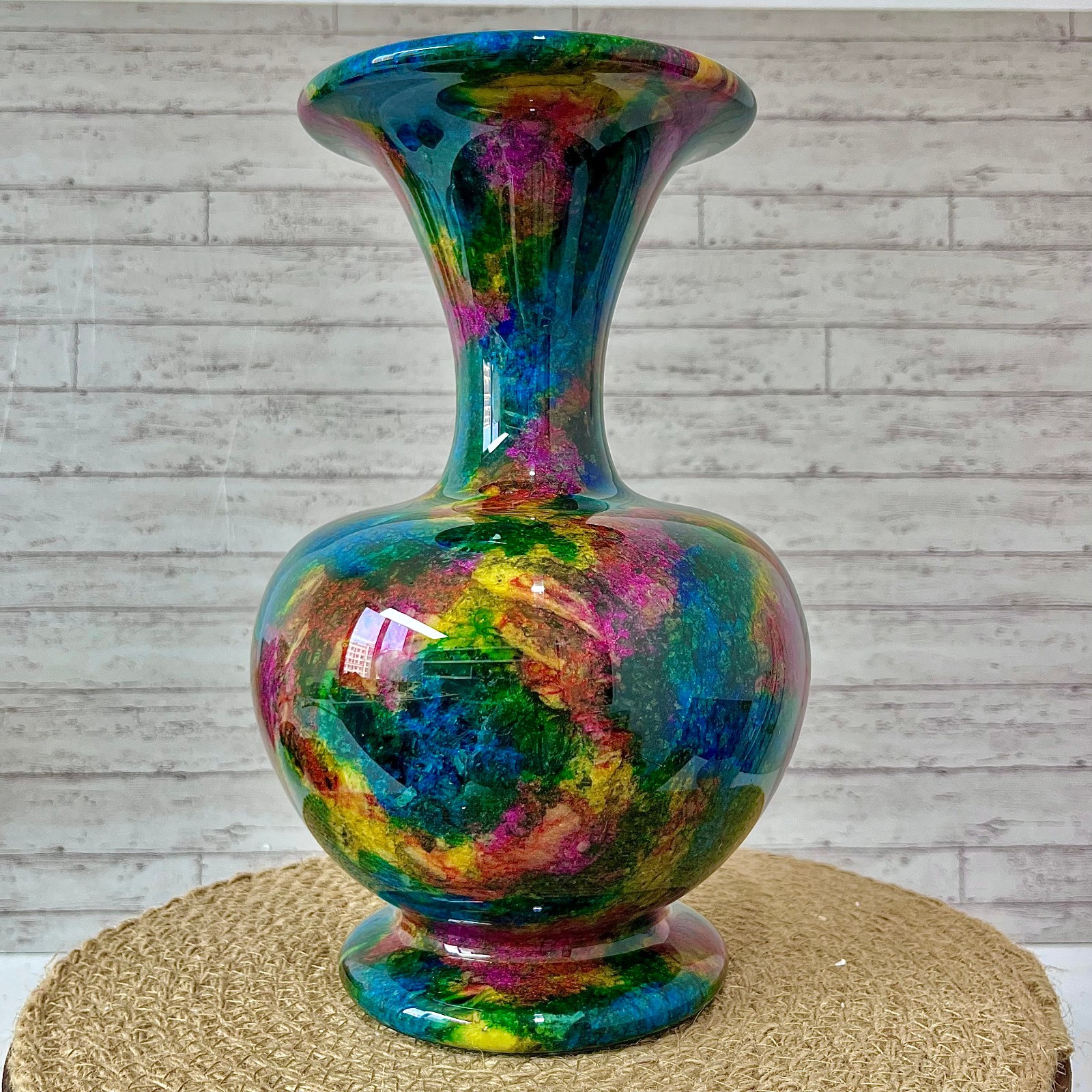 Natural Seven Color Jade Crystal Vase Serpentine Polished Art 5.7 lb