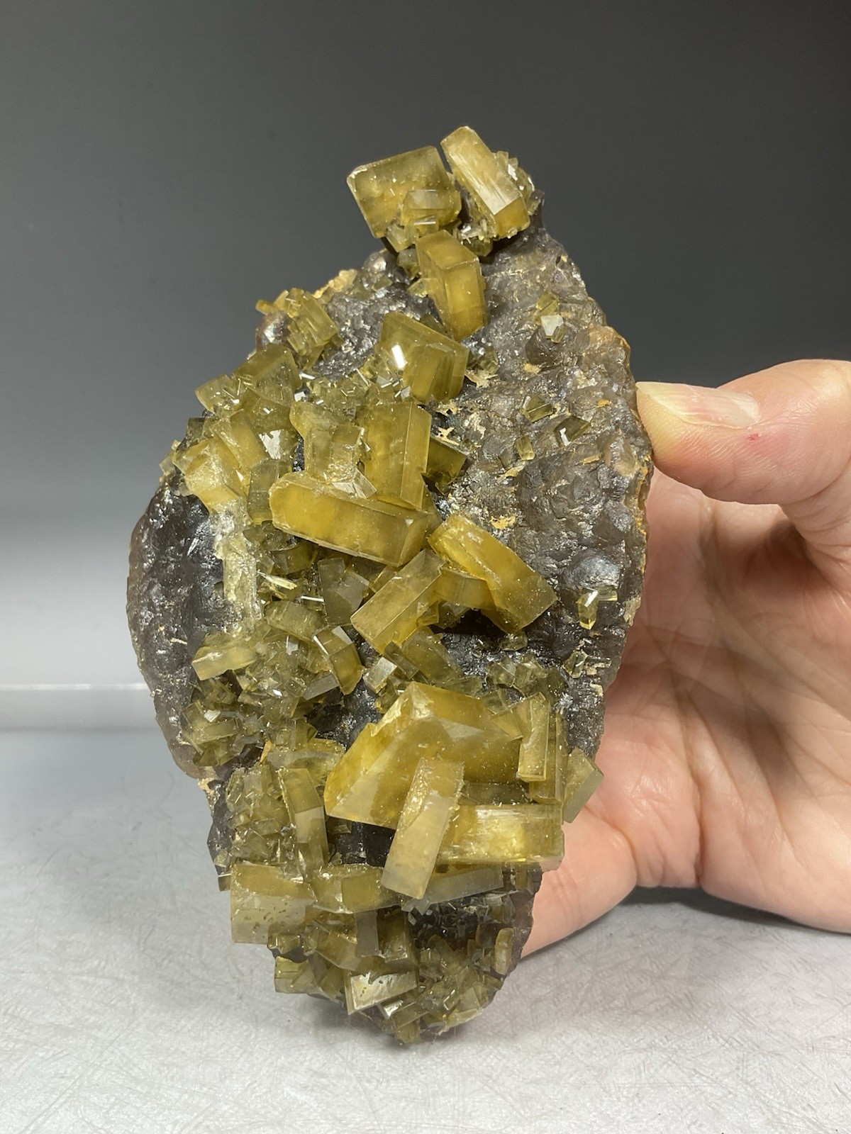 SS Rocks – Golden Barite on Fluorite (Xie Fang, Tiangxi, China) 1.42lbs