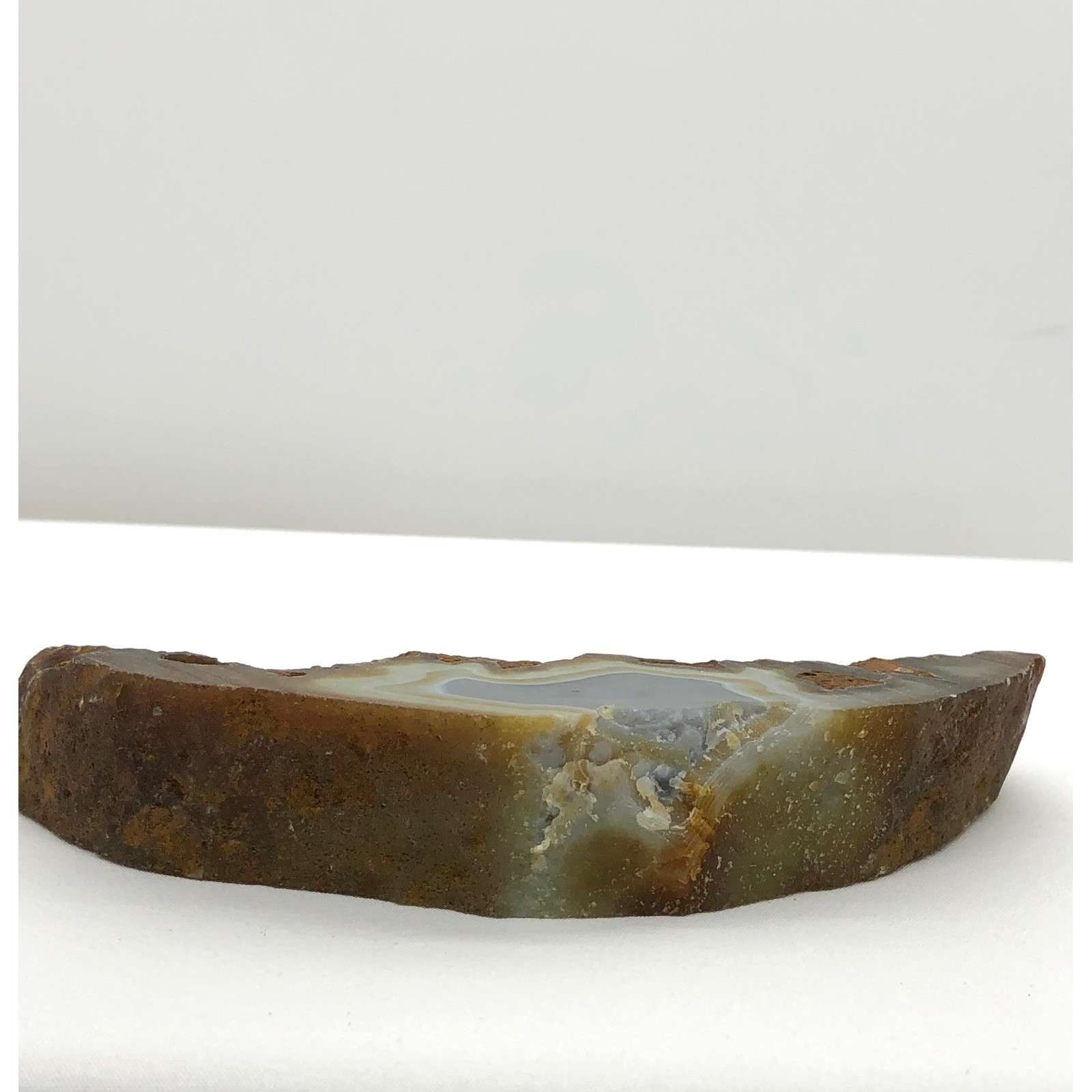 Natural Polished Banded Agate Slice Geode Specimen Brown Gray 5.25 Inch Decor