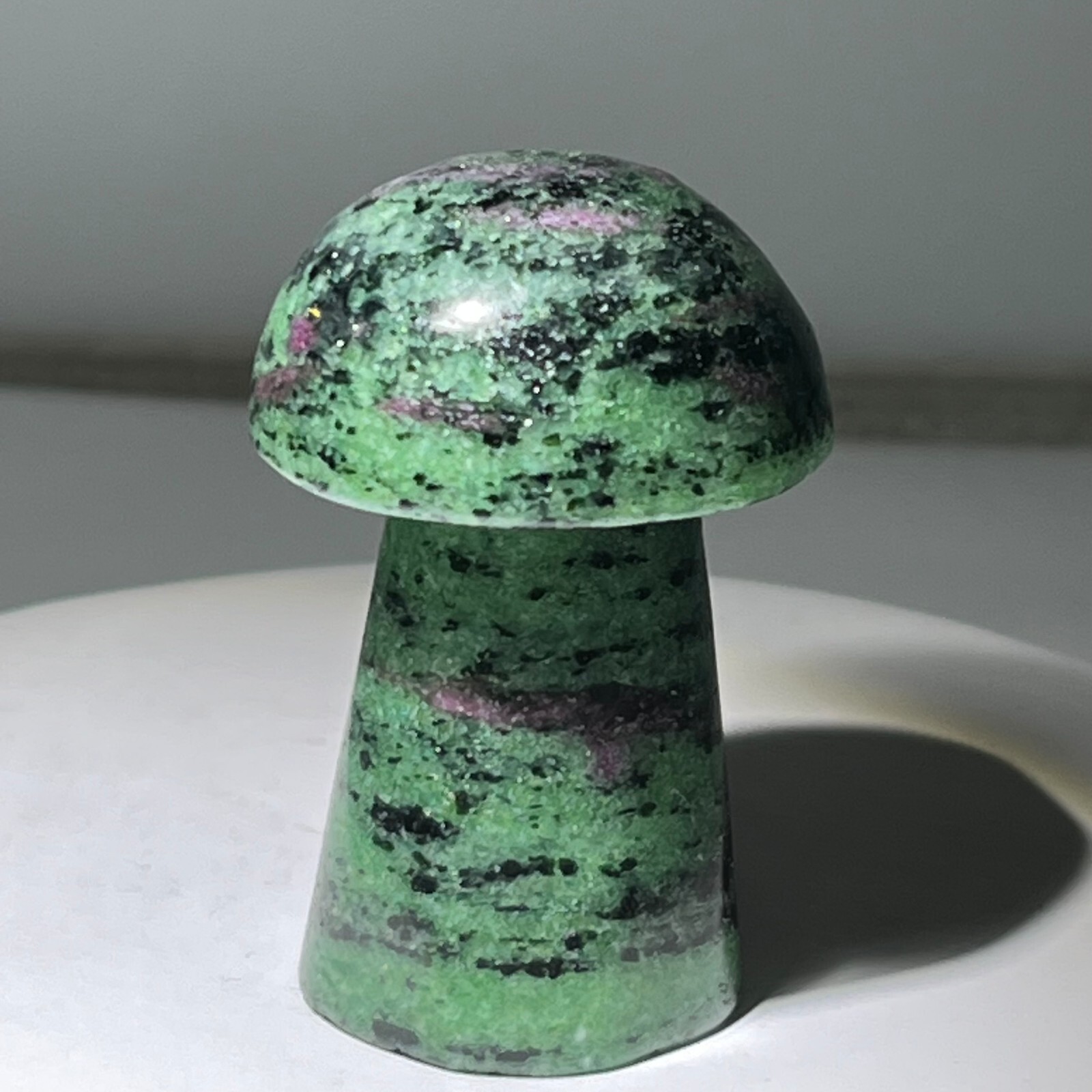 Natural quartz red green treasure, carved and polished, mushroom, reiki ener