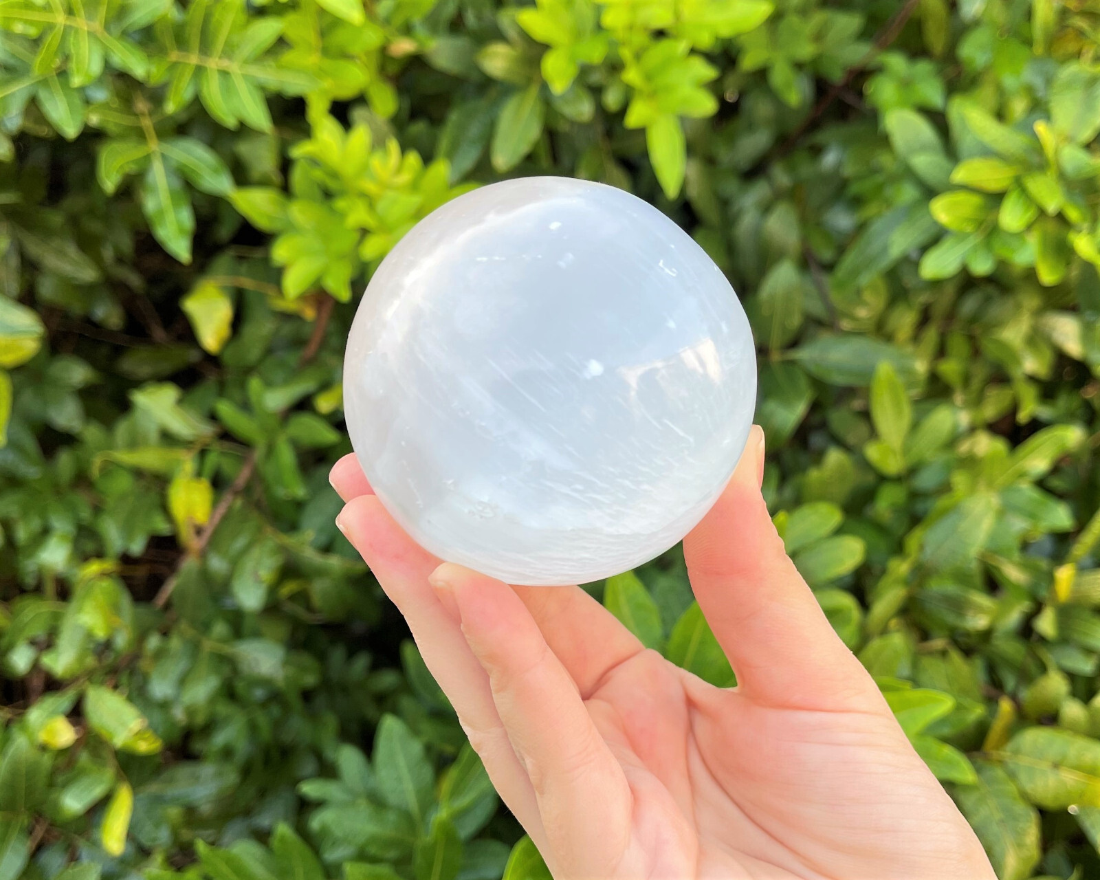 Selenite Crystal Sphere + Stand, JUMBO 3″ (Polished Selenite Crystal Healing)