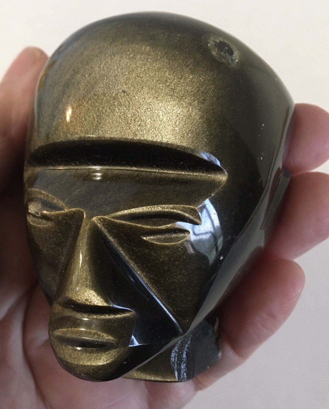 Obsidian Silver Sheen Carved and Polished Head 3″