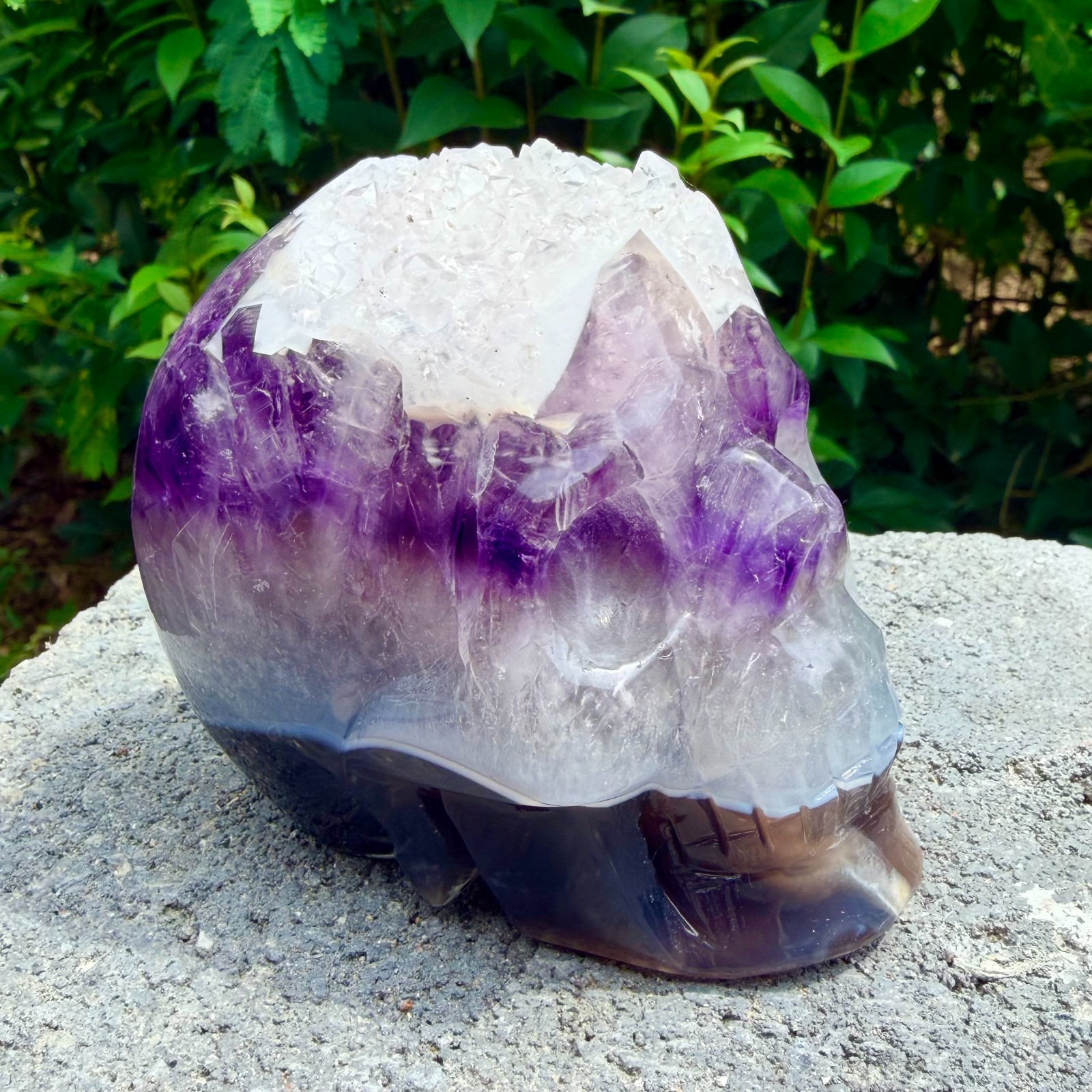 1.96lb Amethyst agate crystal cave skull, Rare hand carved skull specimen