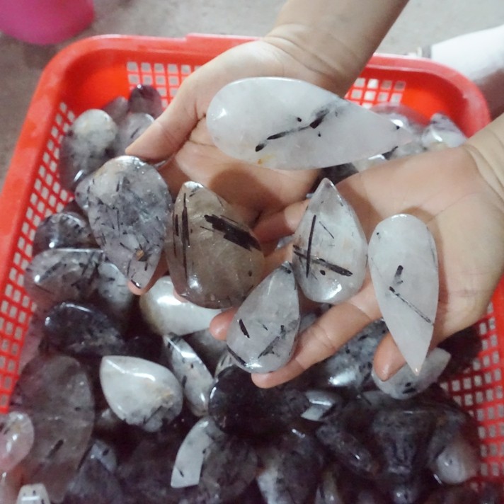 2.2LB 12Pcs Natural Black Hair Tourmaline Quartz Crystal Water Drop Healing