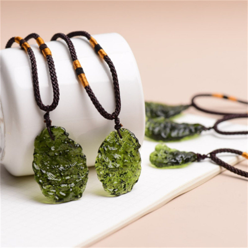 Natural Crystal Gem Moldavite Meteorite Glass Necklace Pendant Stone Green Xmas