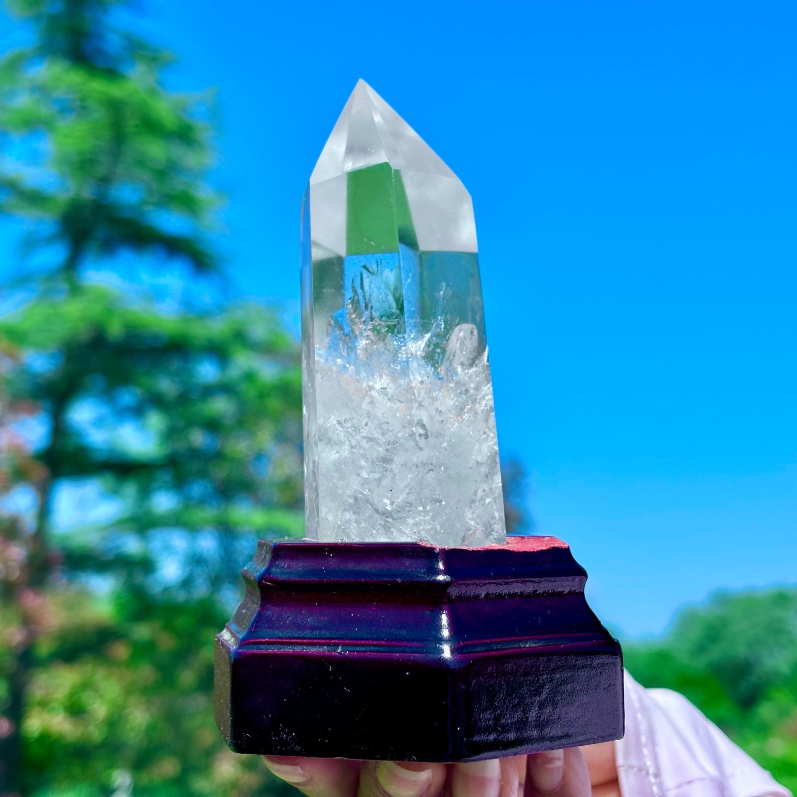 249G Natural Clear White Crystal Obelisk Transparent Quartz Energy Column Reik