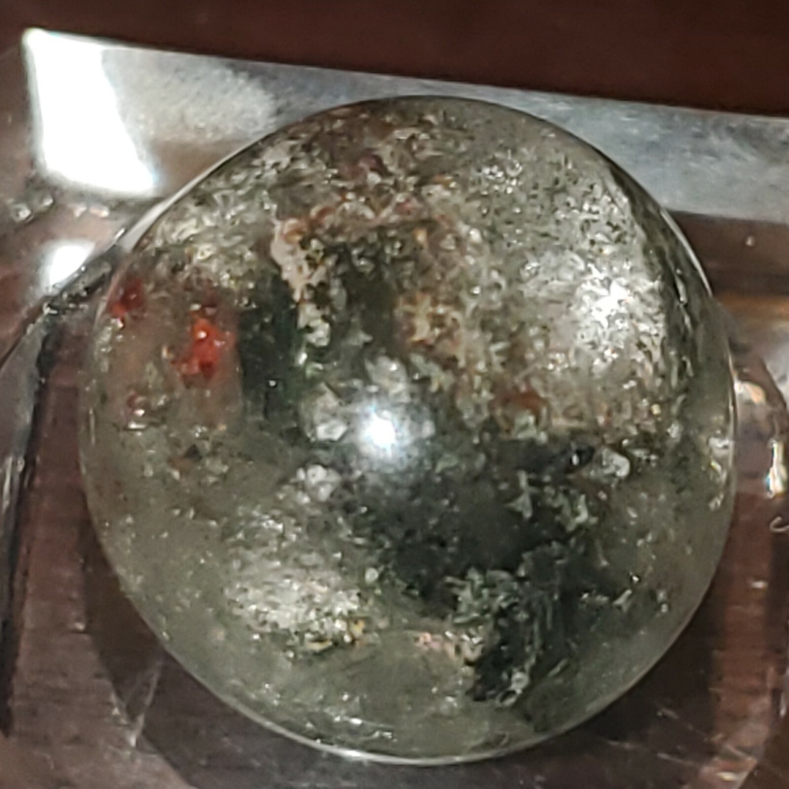 Garden Scenic Chlorite Included Quartz Sphere Ball Orb Marble 17.9mm, 8g.