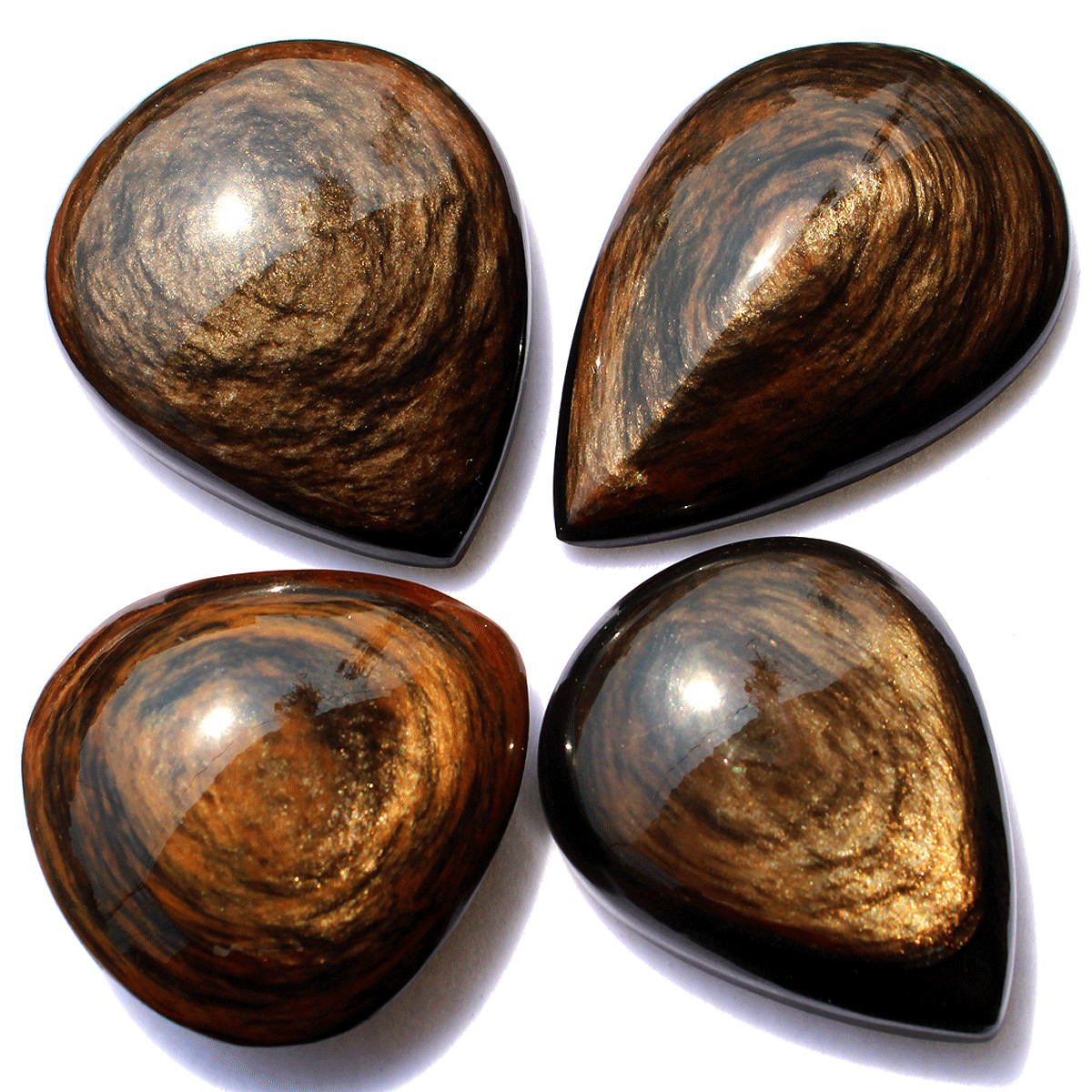 4 Pcs Natural Eye Of Copper Obsidian High Quality Teardrop Crystal Palmstones