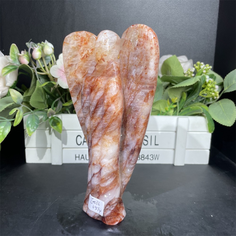 1.7LB 7″ Natural Red Fire Quartz Angel Crystal Ornament Memorial Home Gift