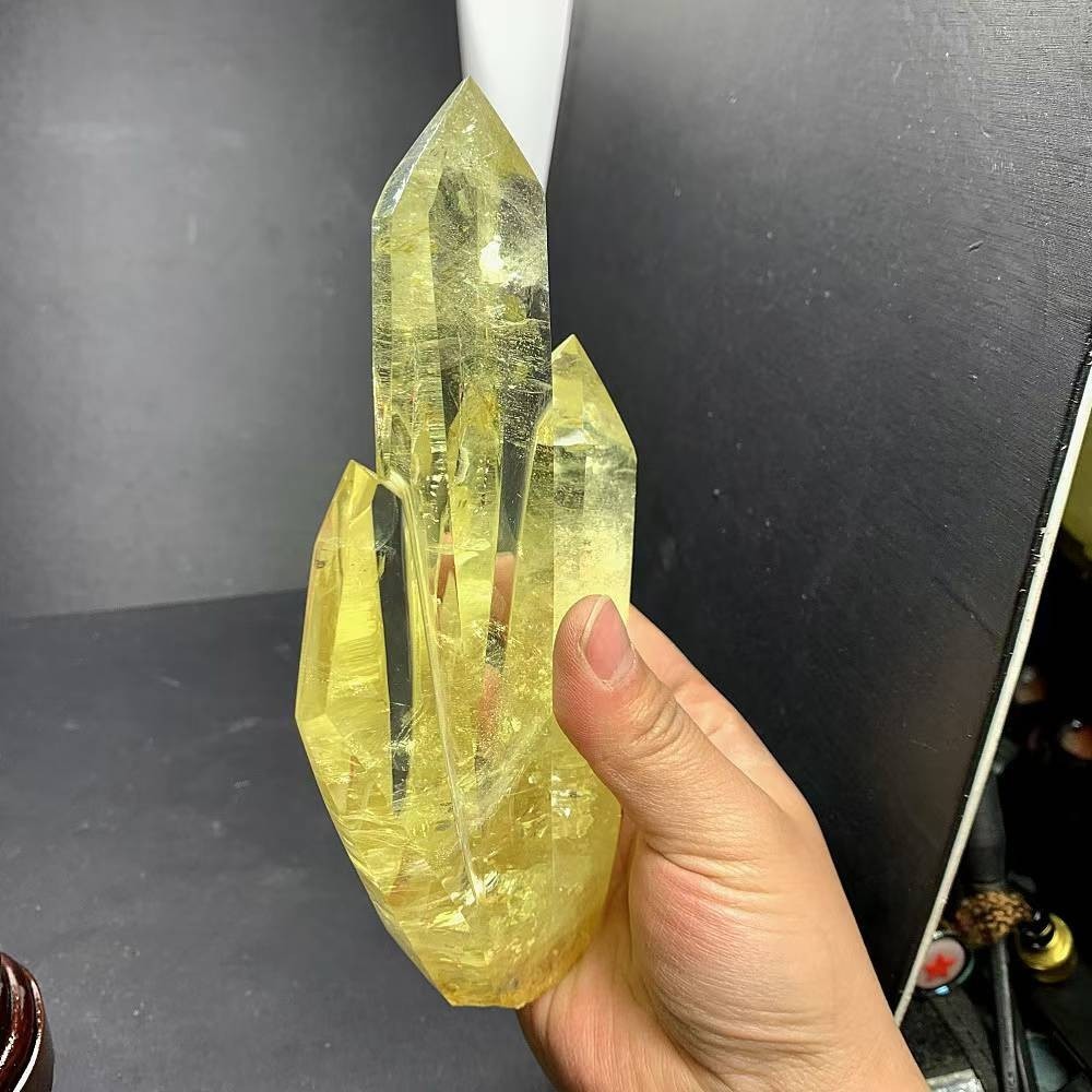 1.57LB Natural Citrine Quartz Obelisk Energy Crystal Tower Point Reiki +Stand