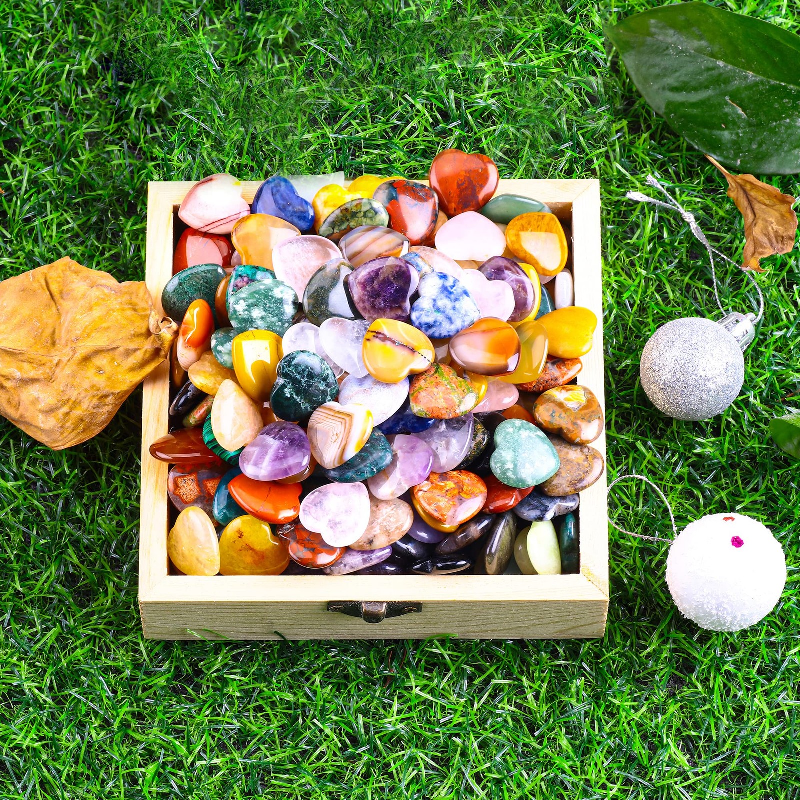 FORBY 40pcs Natural Heart Shaped Crystal Stones 0.8 Inch Pocket Hearts Bulk S…