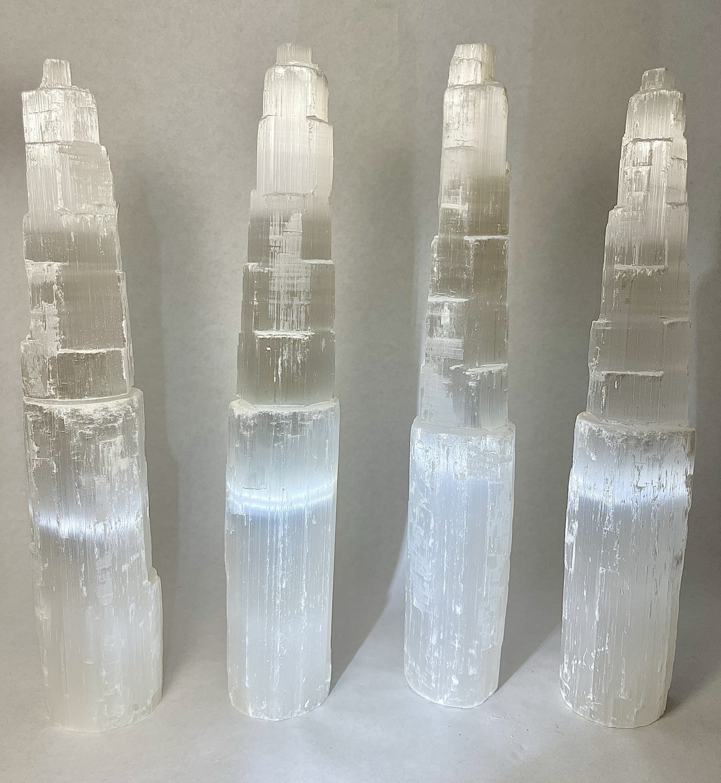 12” Display Crystals Of Satin Spar Tower W/ 6 Color LED Light Stands Included!