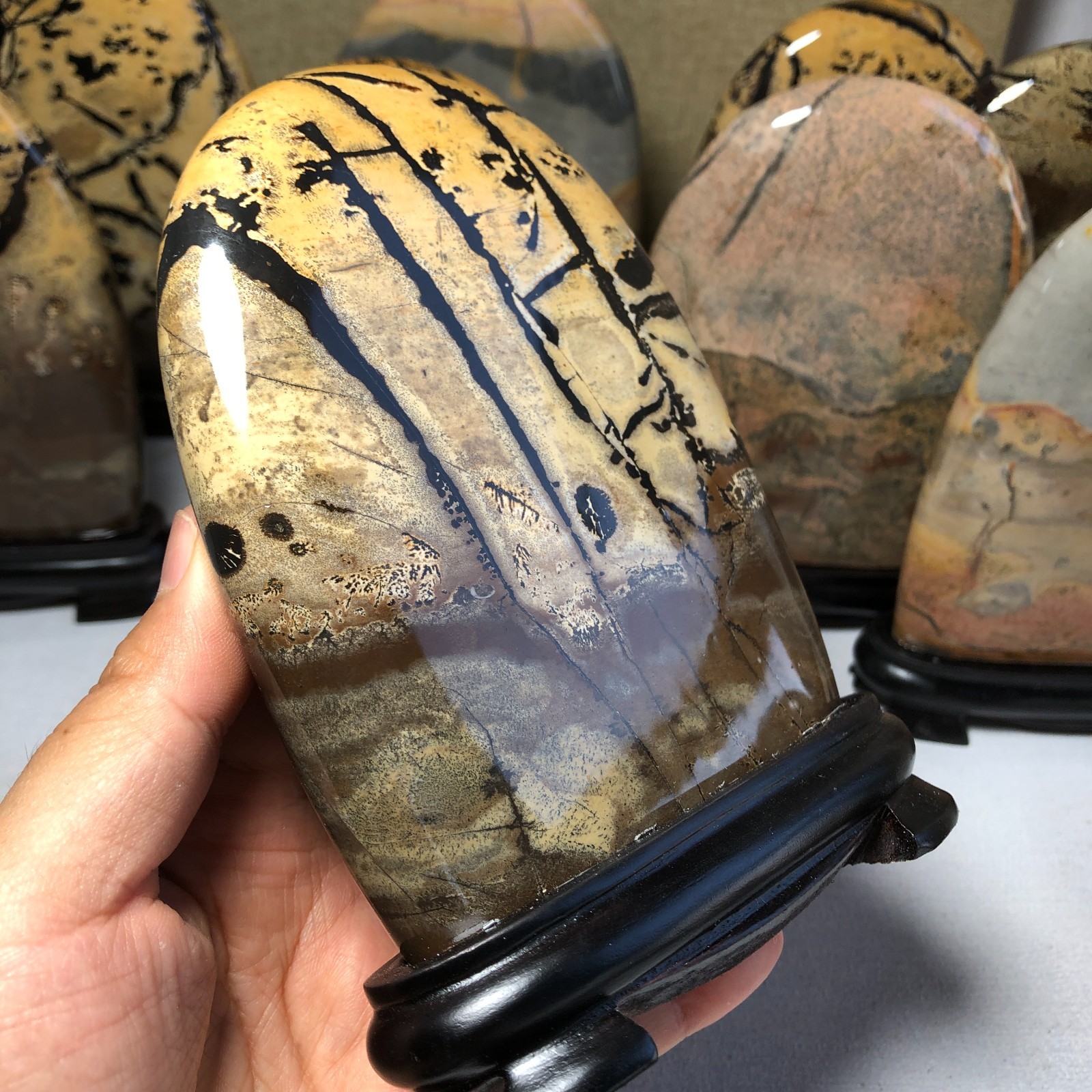 5Pcs Natural Chinese painting stone crystal ornaments for home decoration