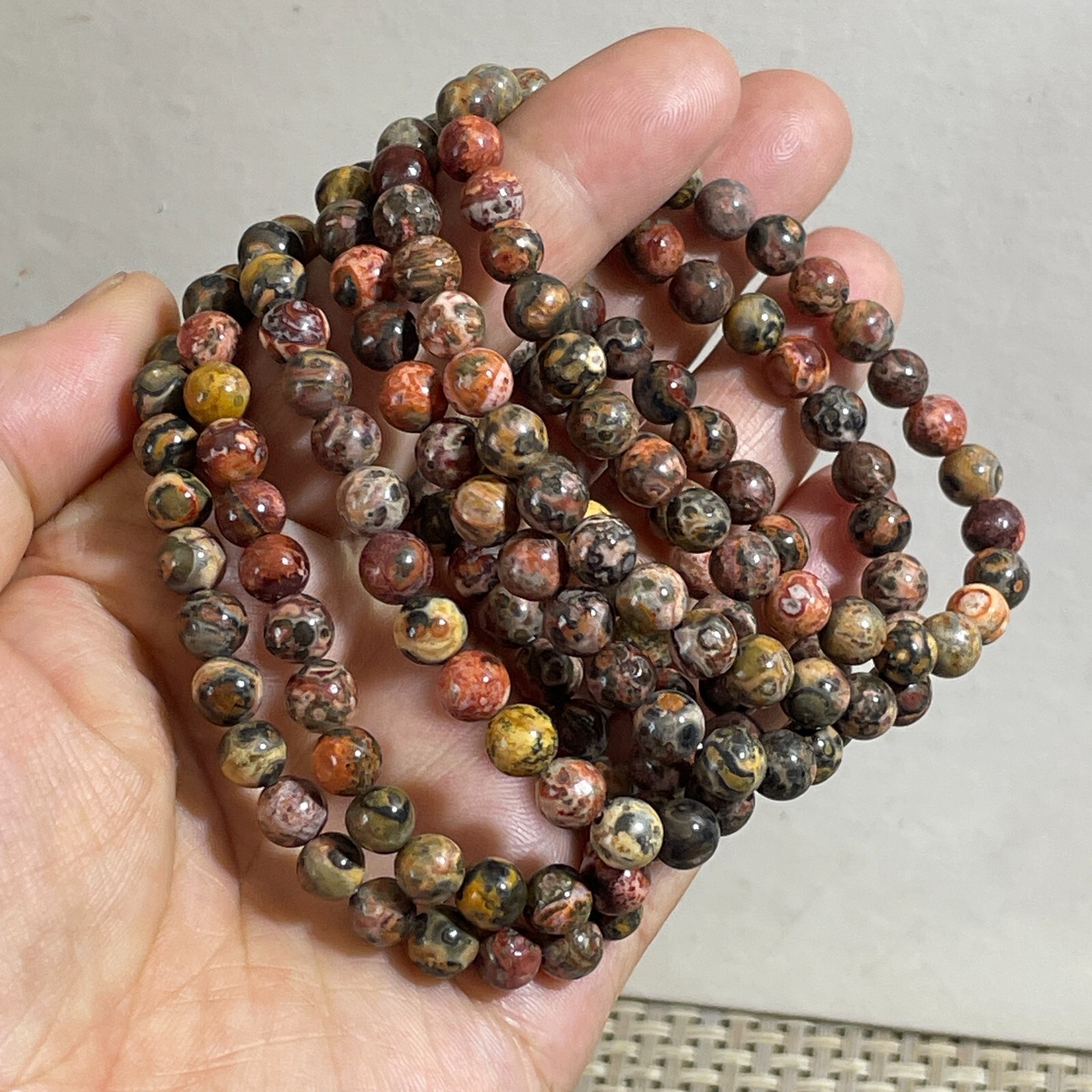 Wholesale 1 Pcs Leopard Jasper stone ball beads 6mm 7.5”crystal Stretch Bracelet