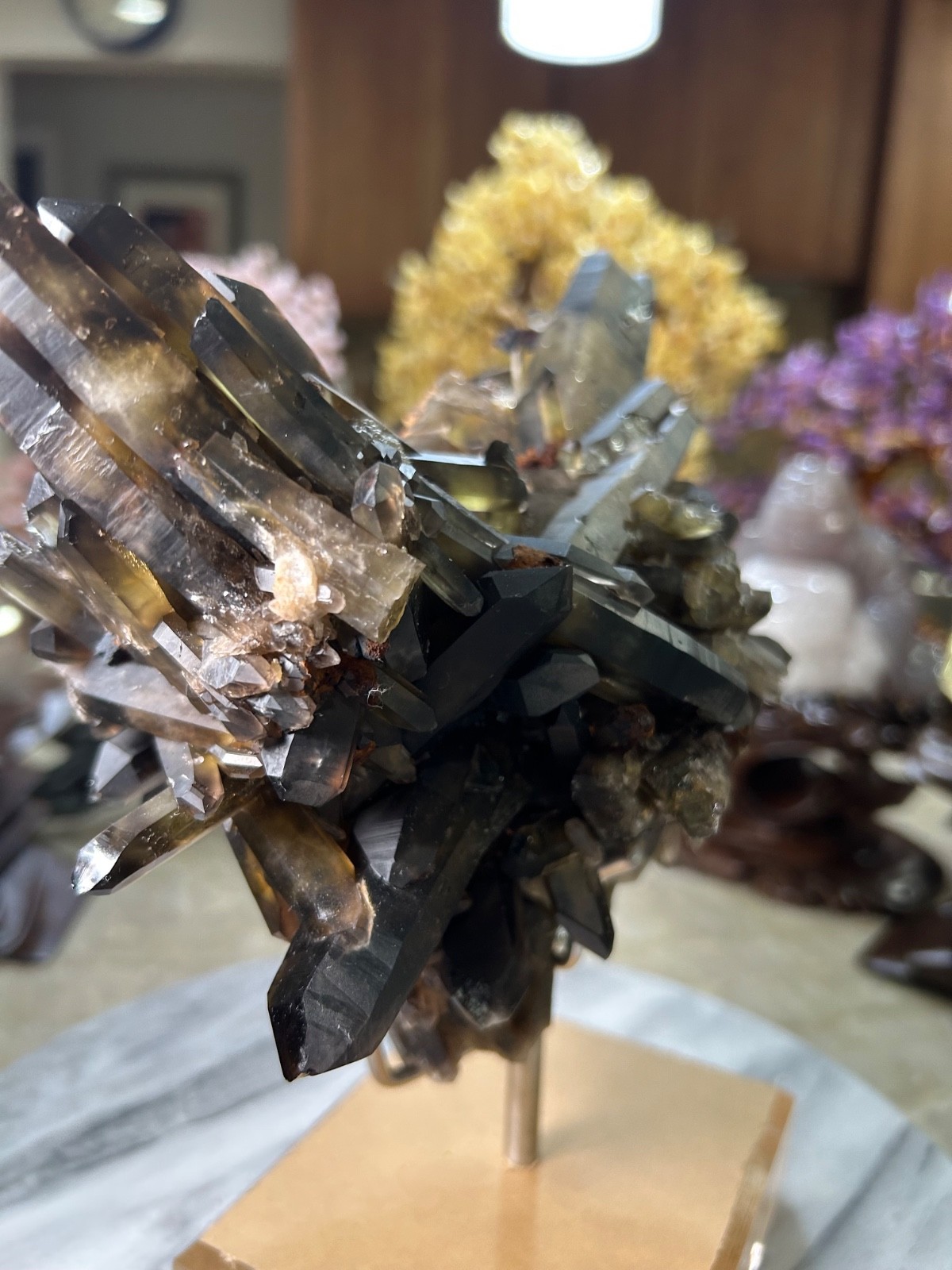 Black Quartz Specimen Freeform on custom acrylic stand big