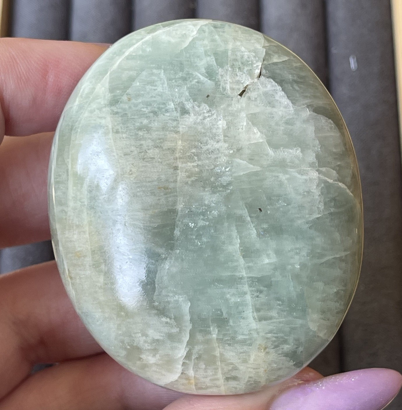 Aquamarine Palmstone – Opaque Blue Green Color With Peach Morganite Inclusion
