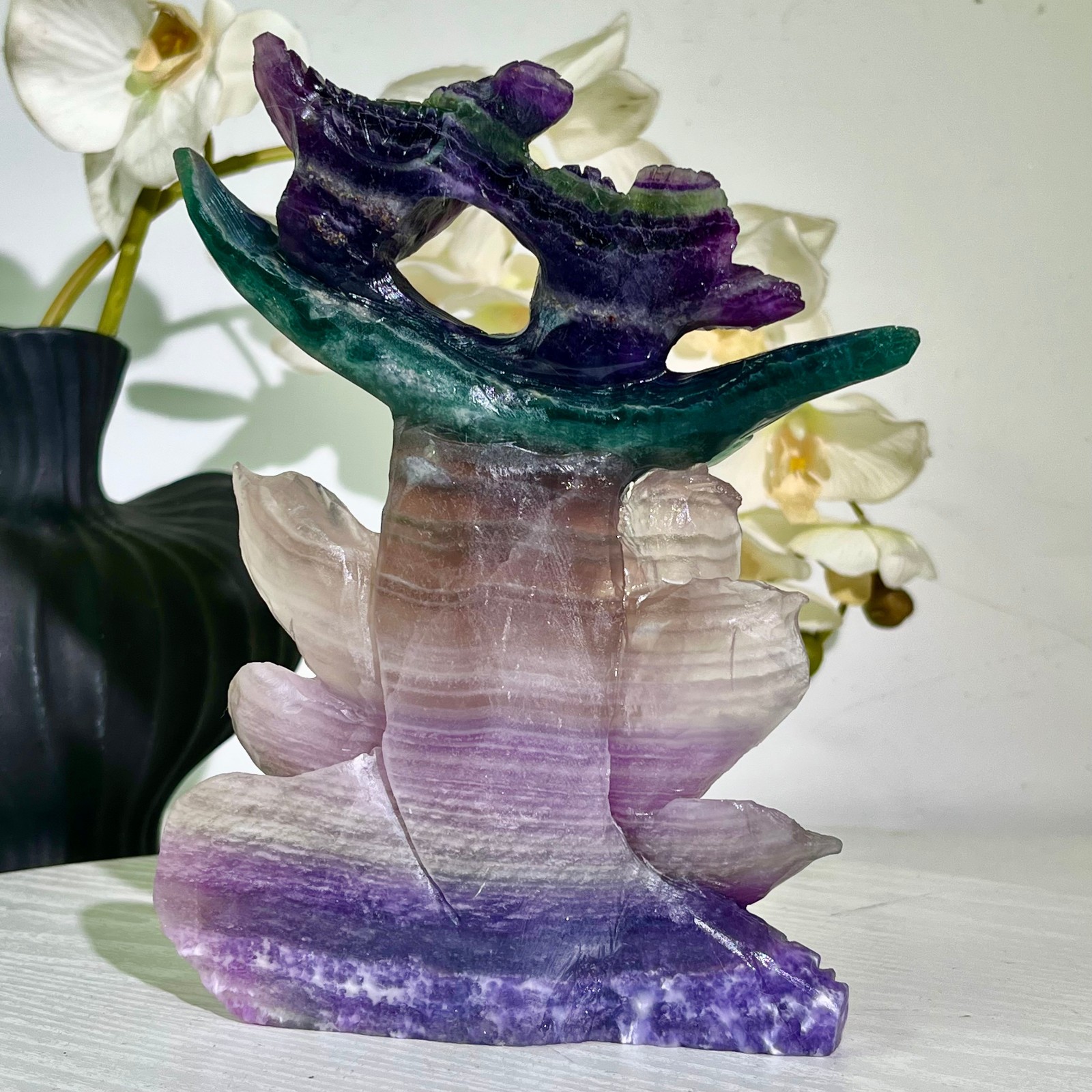 3.61LB Natural fluorite quartz products, hand carved and polished spiritual orn