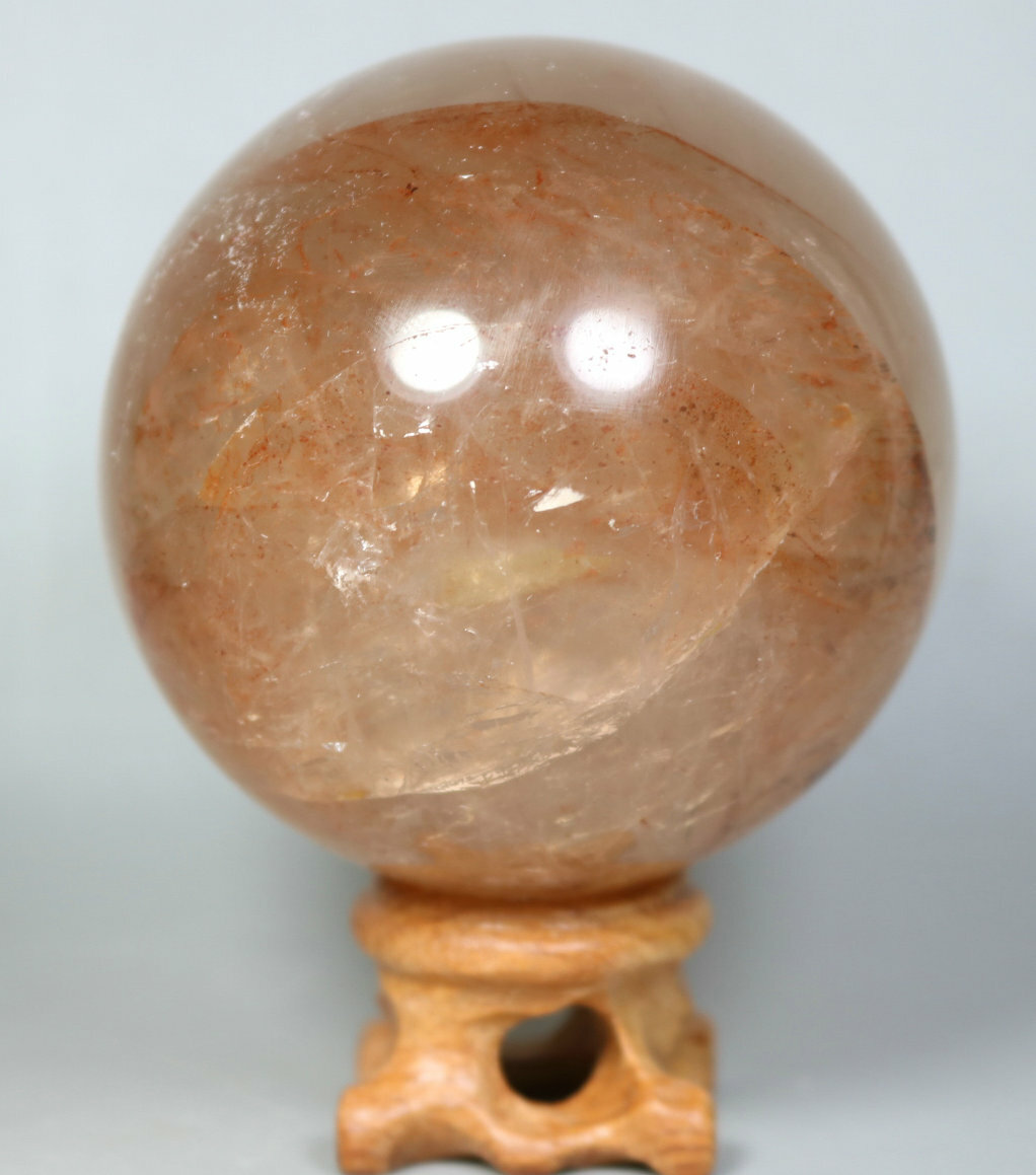 Natural RED FIRE QUARTZ Hematoid Crystal PHANTOM MULTI INCLUSIONS Sphere +Stand